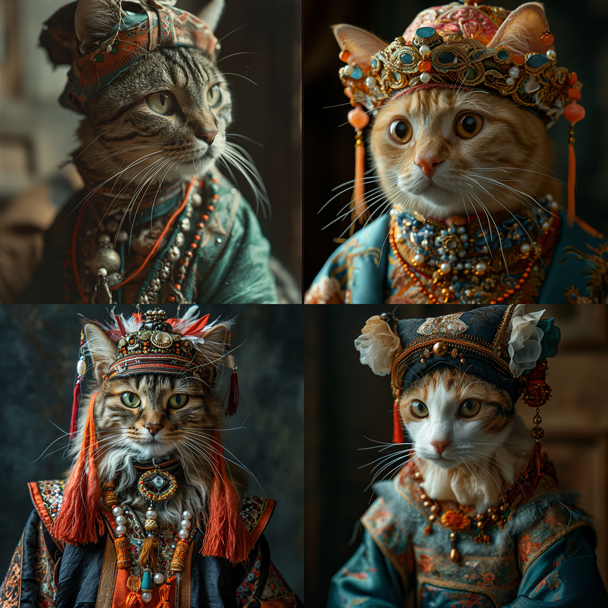 穿贵州苗族服饰的猫，正面，肖像，电影质感