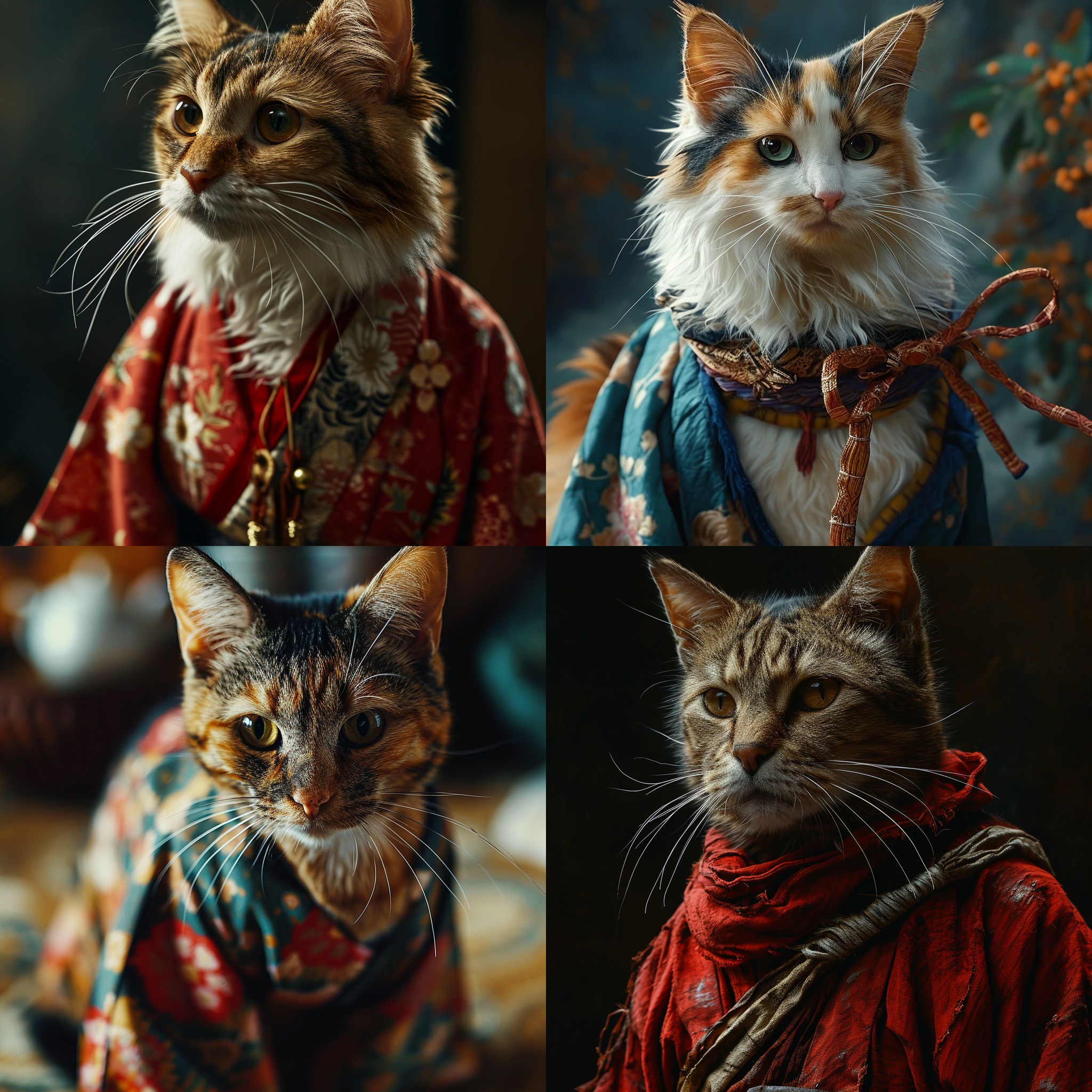 穿汉服的猫，正面，肖像，电影质感