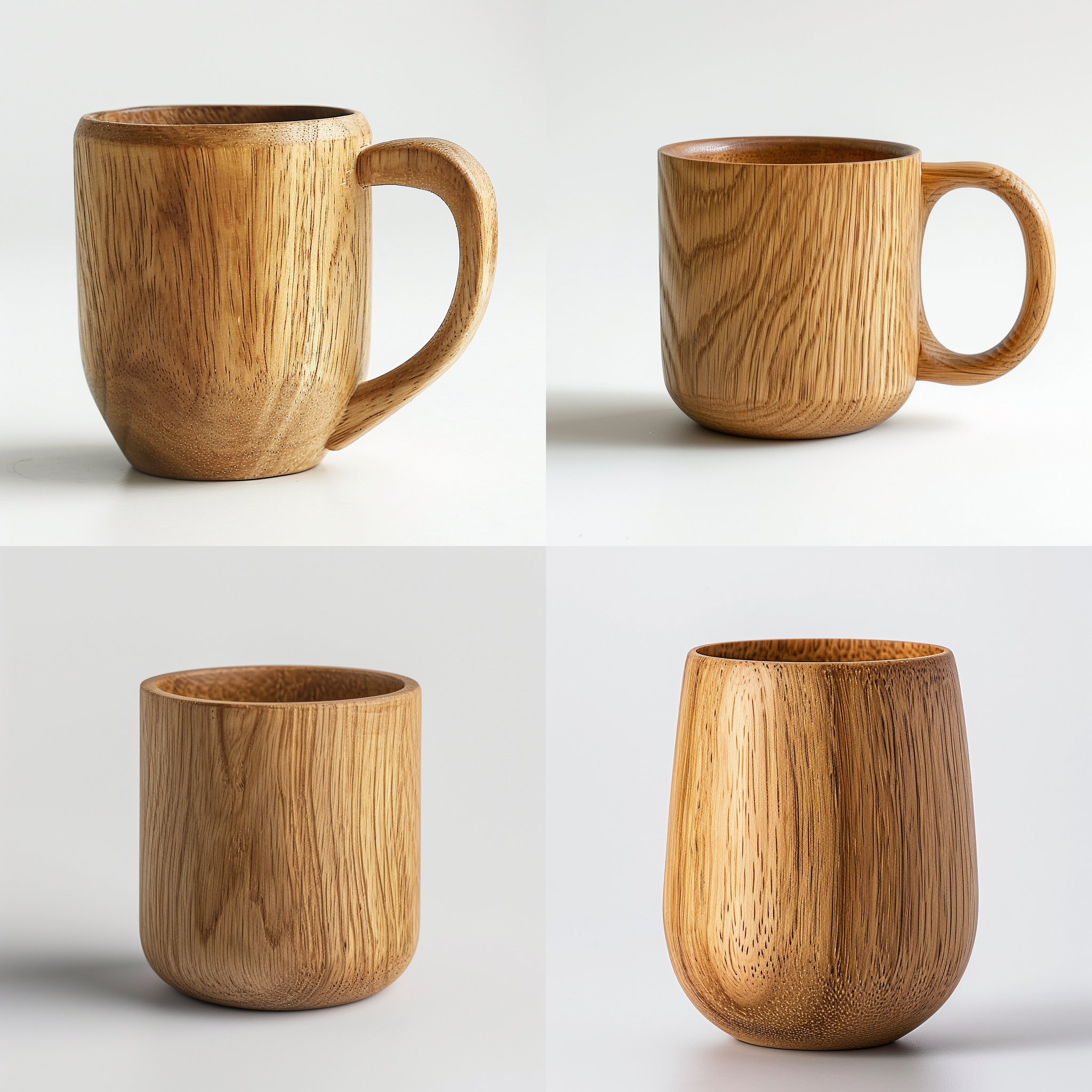 圆柱形橡木咖啡杯，300ml，前视图，深度聚焦构图，摄影棚白色背景