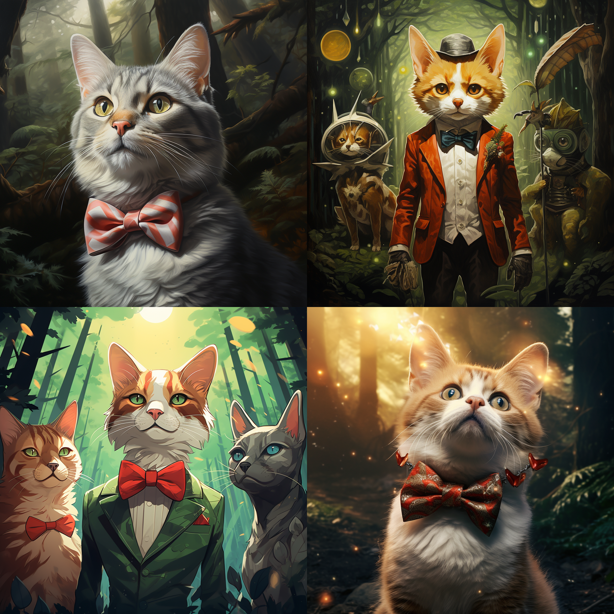 幽深的森林。凹凸不平的奥特曼。飞天的火箭。蝴蝶结。猫 狗