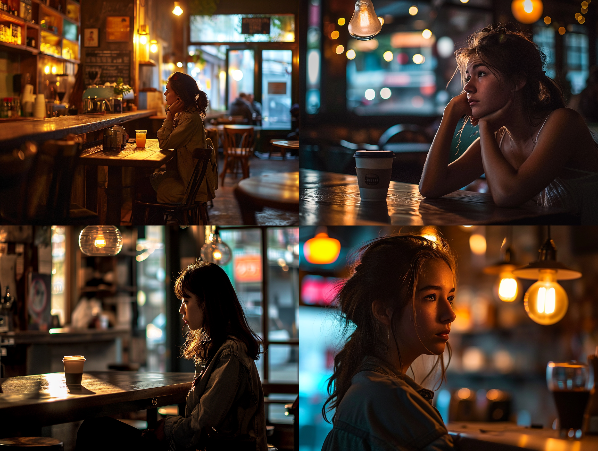 artificial light, girl,coffee shop,f:2.8，shutter speed 1:60，guide number 60,iso100