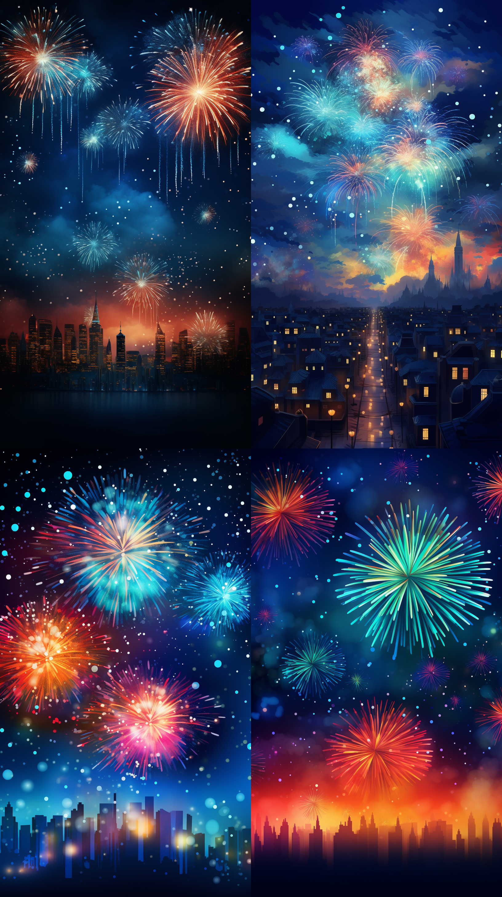 设计一个以烟花和灿烂的星空为背景的新年海报，展现新年的喜庆氛围