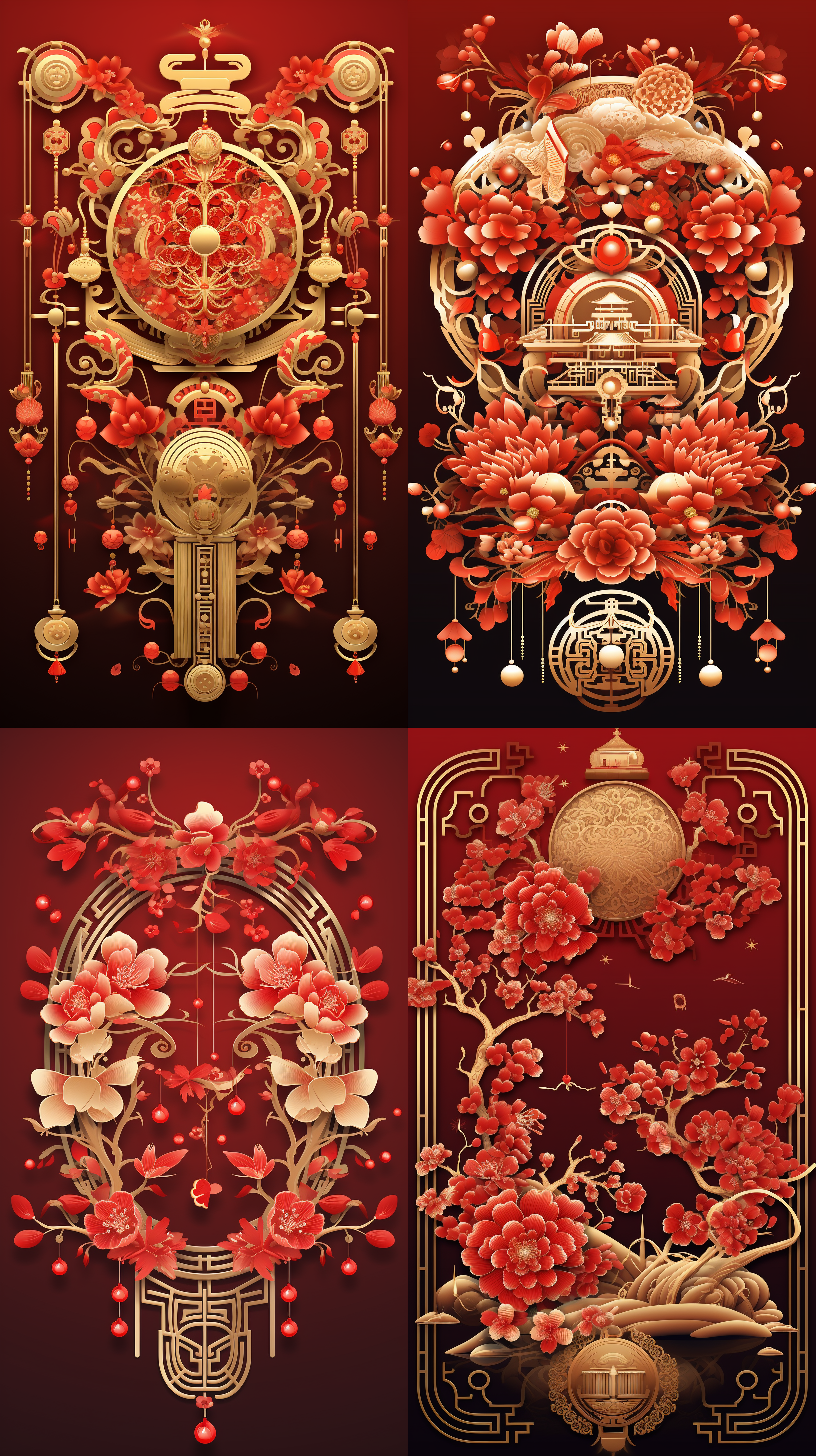 制作一个以中国传统红色为主色调，搭配金色装饰的新年海报，突出中国文化的元素。