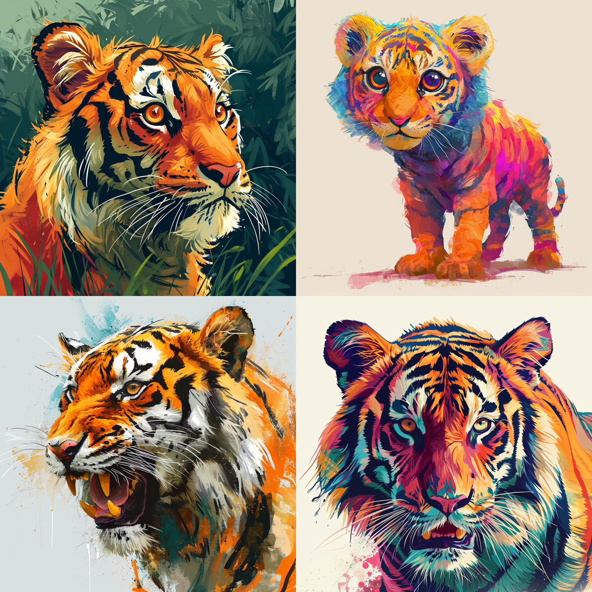 draw an illustration, paul delaney style, tiger, cute, exaggerated, colorful