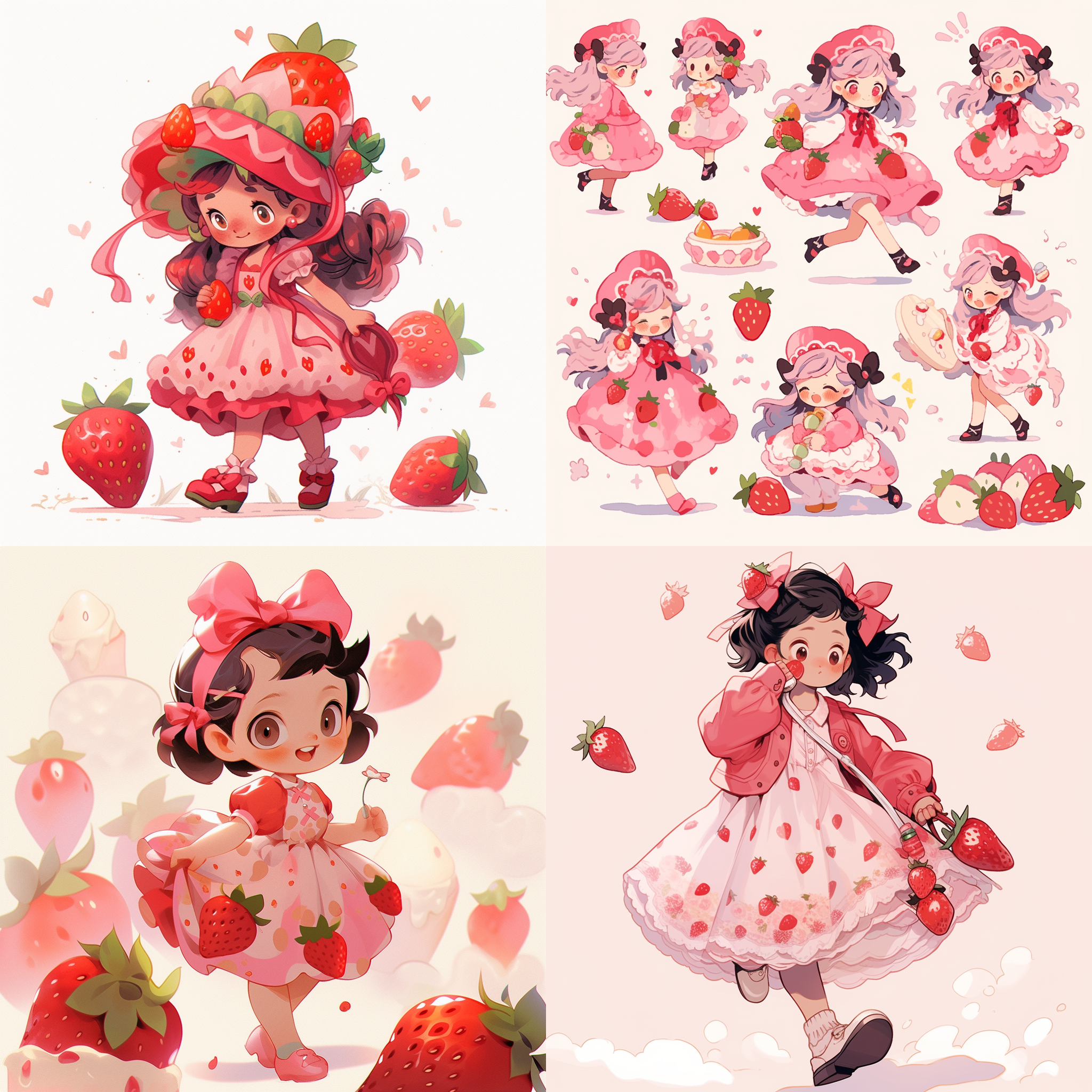 一个草莓卡通小女孩，粉色裙子 动画艺术 动画艺术 迪士尼