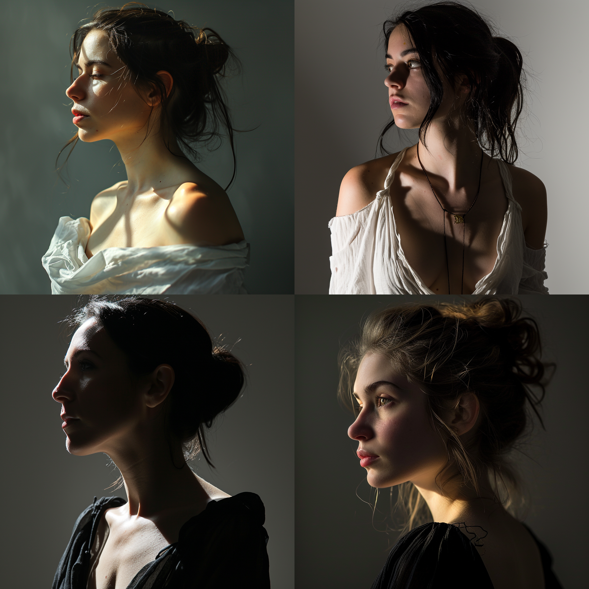 side light,female,upper body portrait,studio whie background