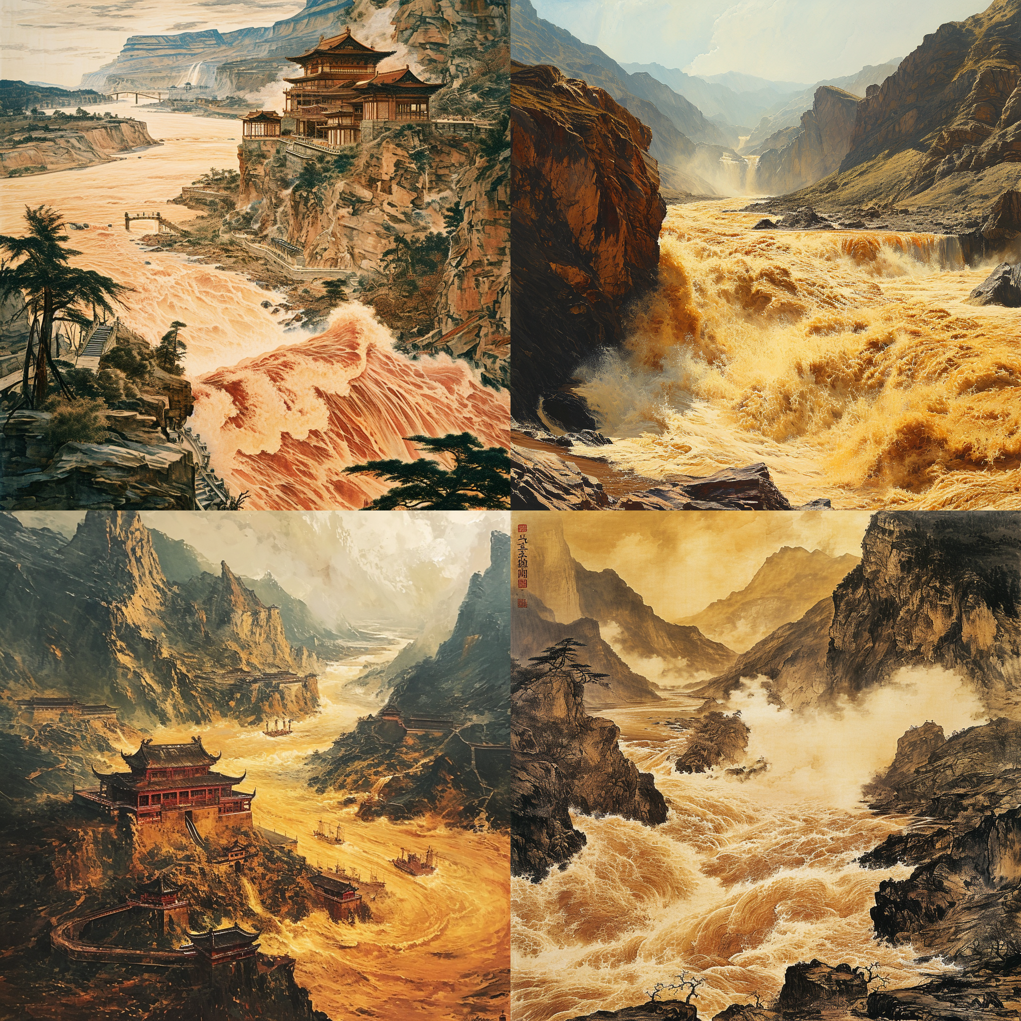 黄河西来决昆仑，咆哮万里触龙门。