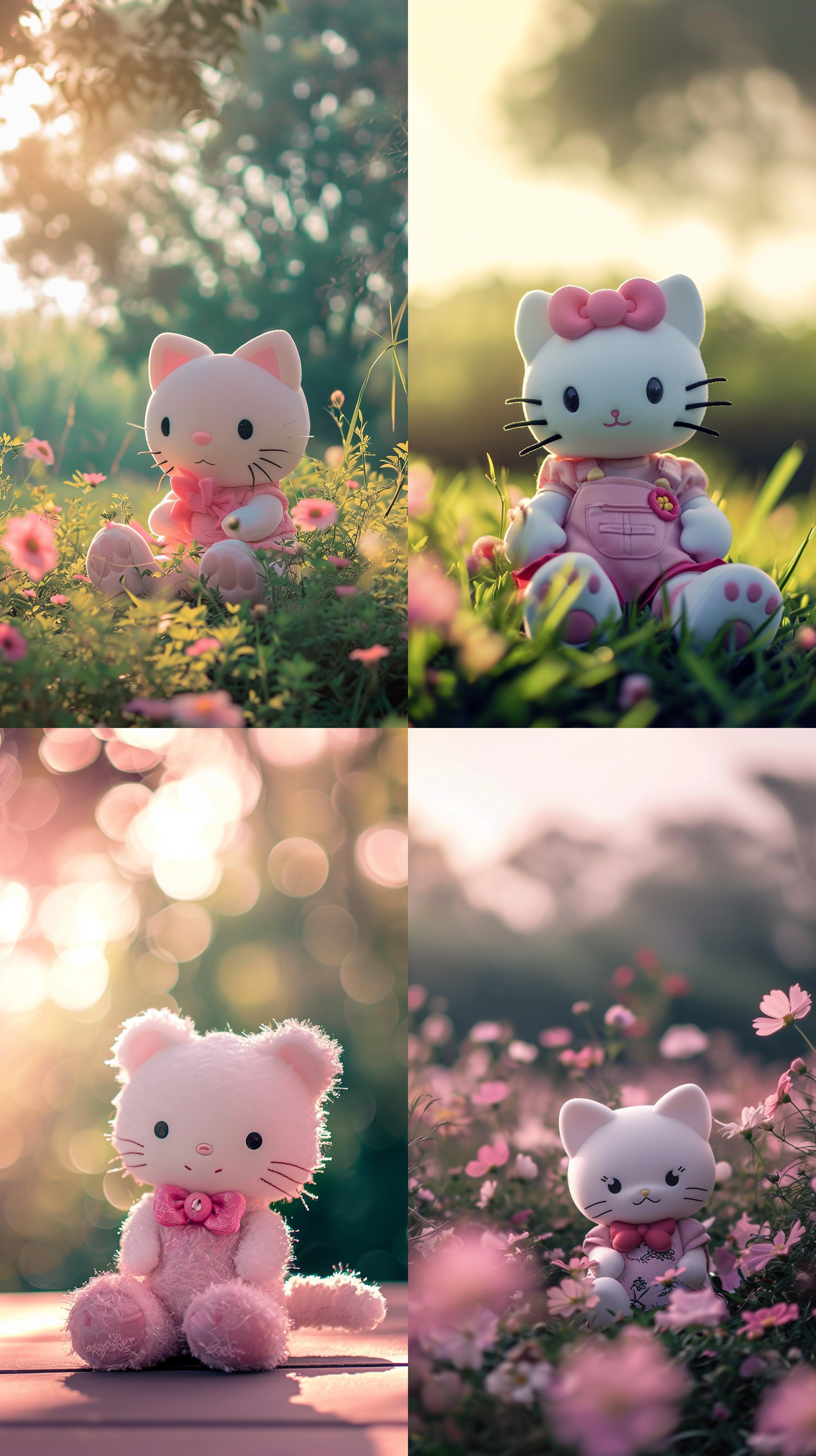 凱蒂貓，满屏，粉色，简约可爱，柔和光线，自然风景，长焦镜头，静态，微笑，舒适。