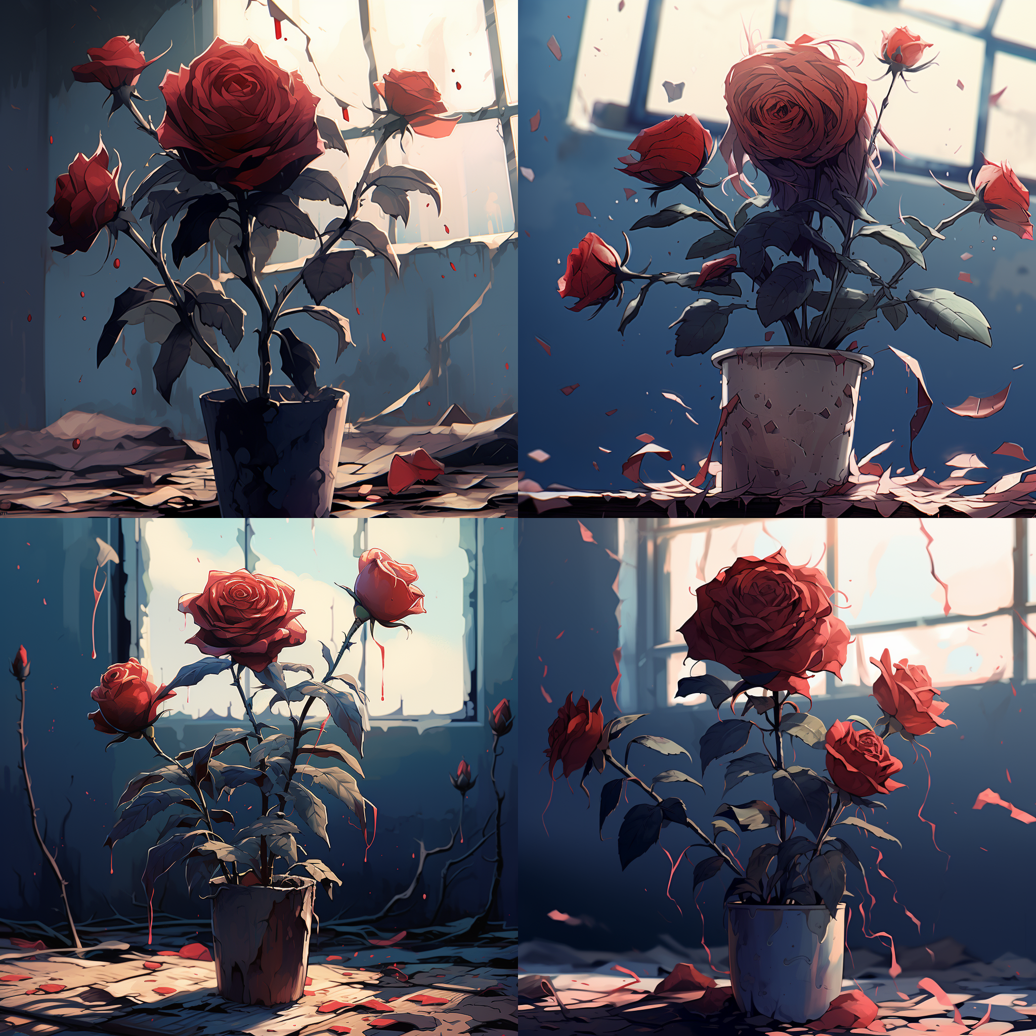 枯萎的玫瑰，动漫风格