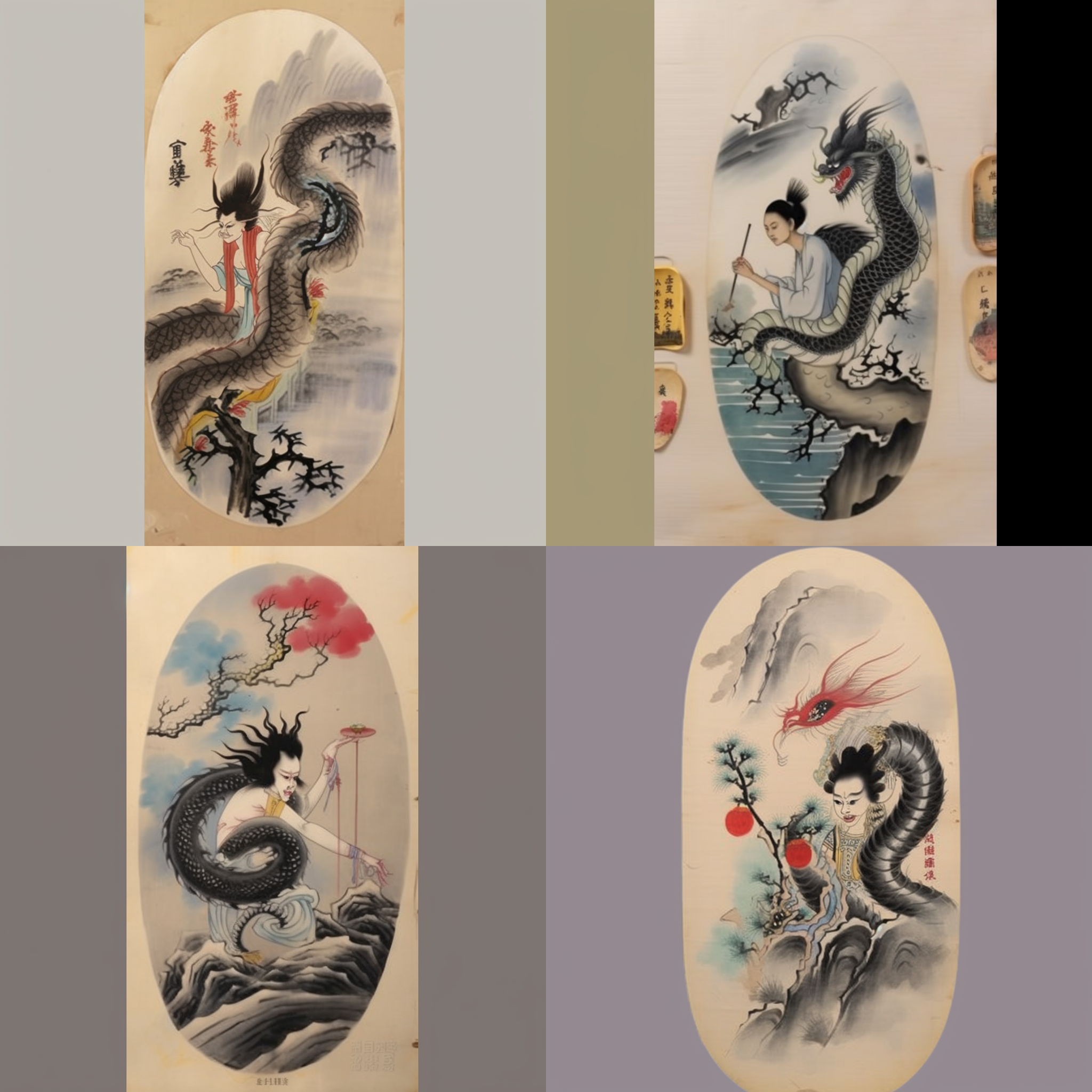 中国龙 飞天 毛笔画 古代画