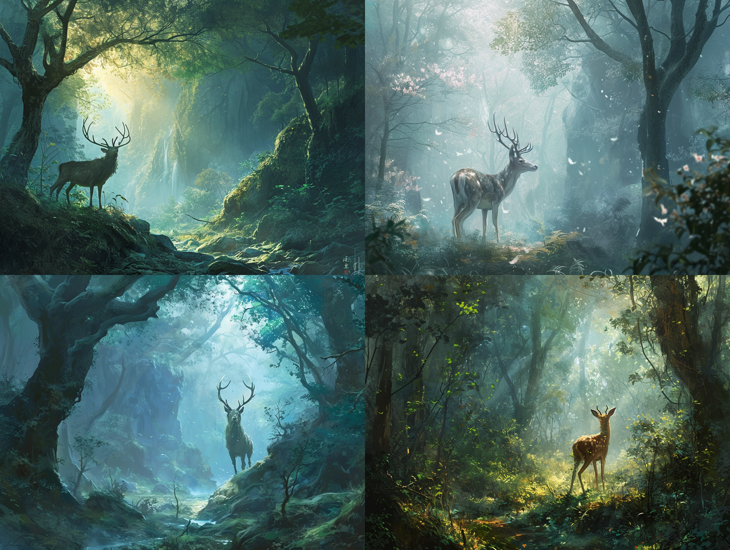 deer,forest,ethereal, mystical,chinese mythology style journey to the west
