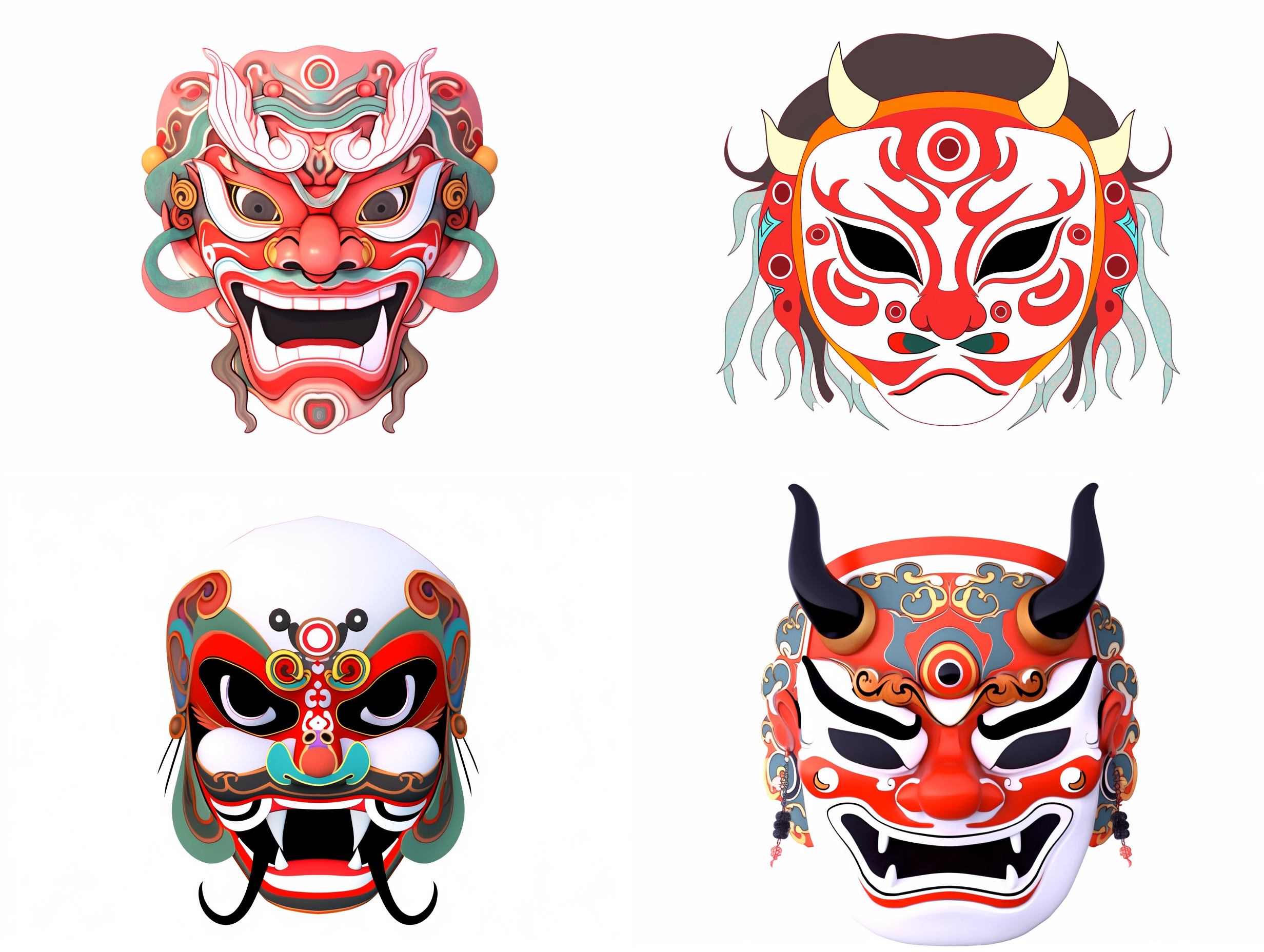 中国京剧脸谱，白色背景， 正面