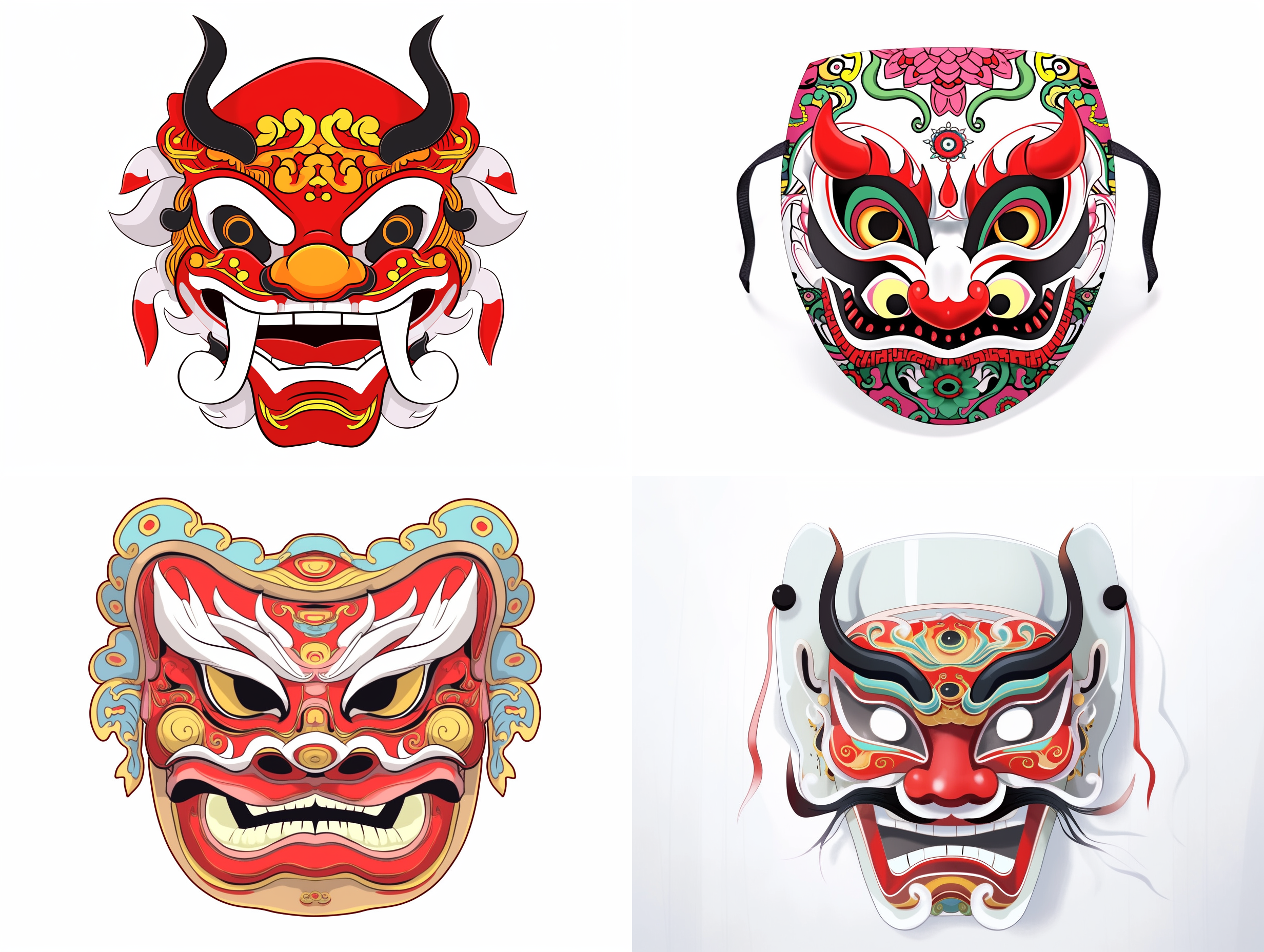 中国京剧脸谱，白色背景， 正面