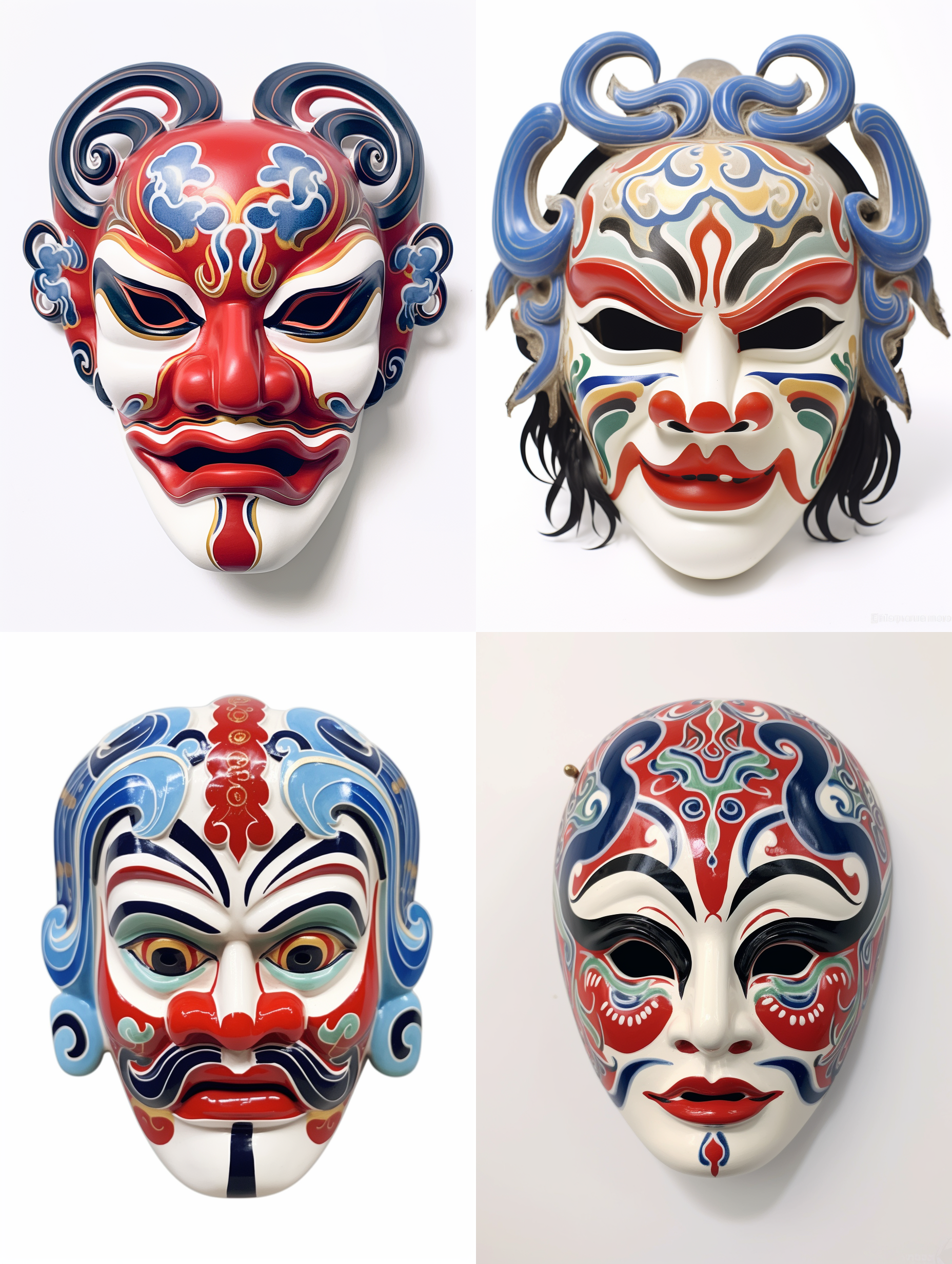 中国京剧脸谱，白色背景， 正面 