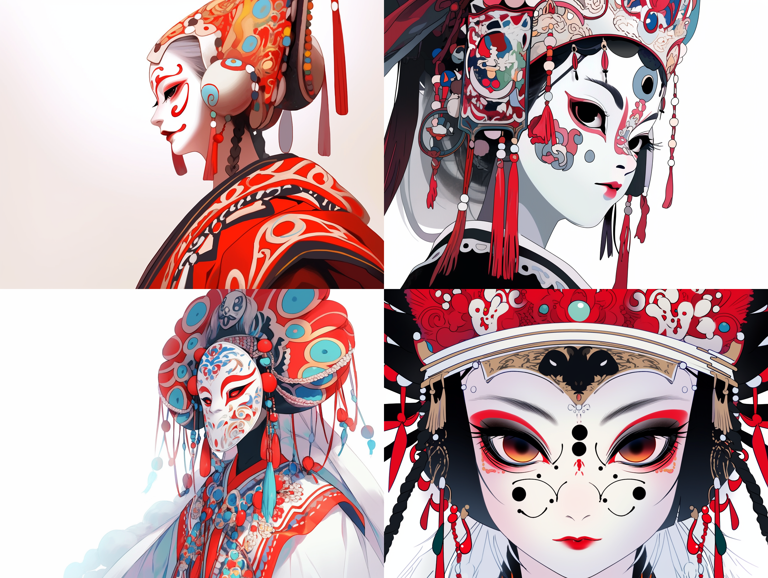 中国京剧脸谱，白色背景，