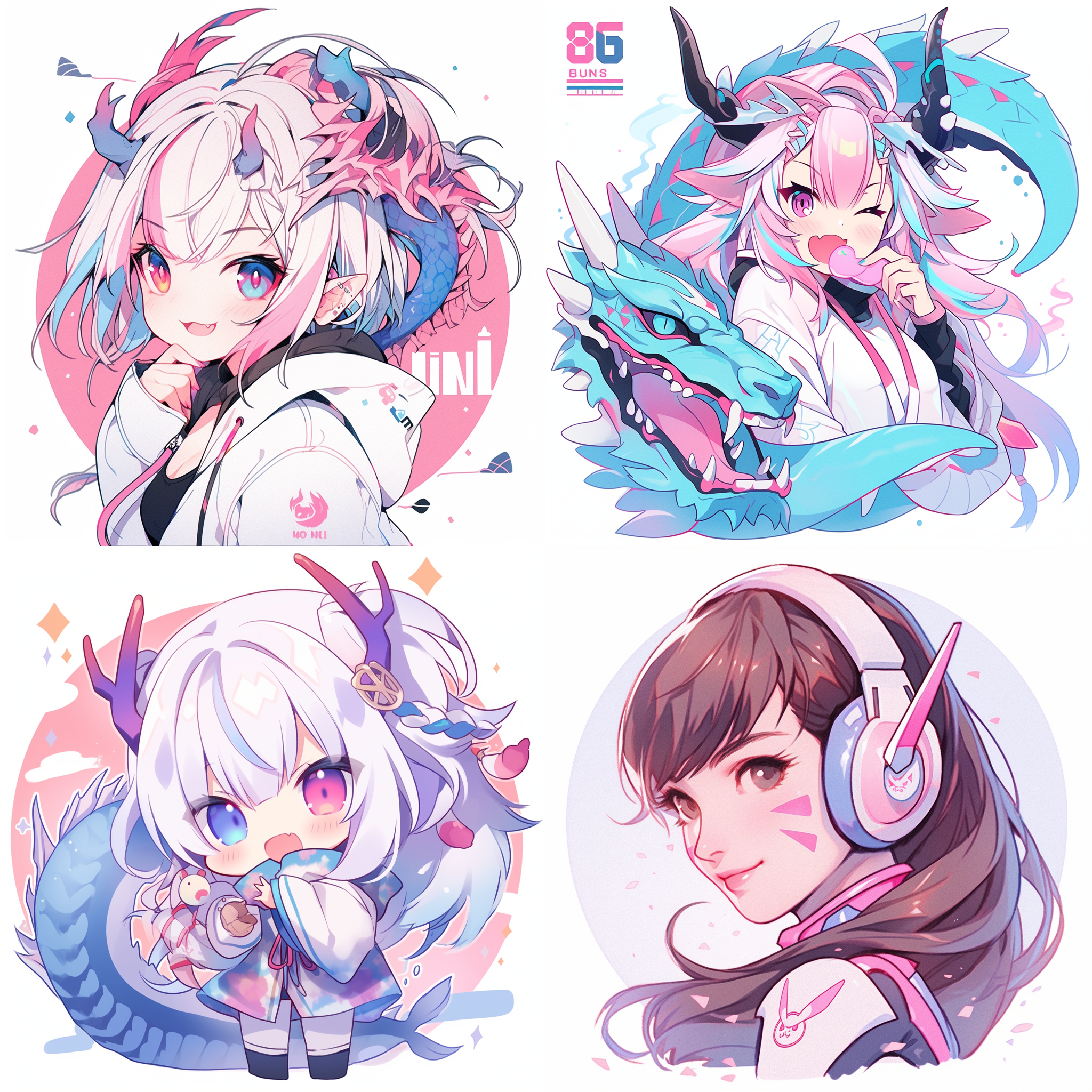 modern line lcon, a cute chinese dragon ,pinkand blue , cute avatar, smiling, bold outline, boldcolor, white background—s 500—ar 3:4—niji 5