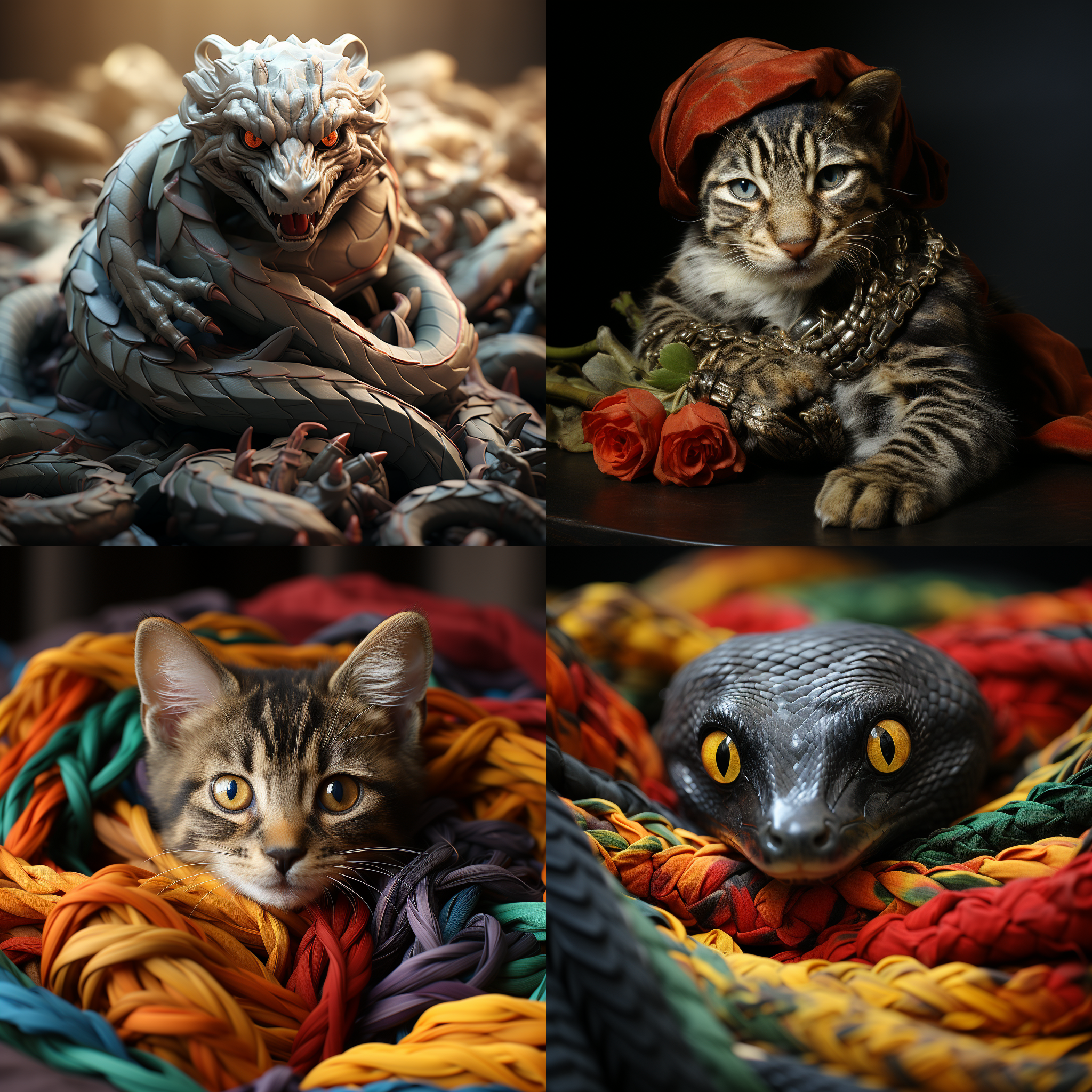 一只猫和蛇纠缠在一起