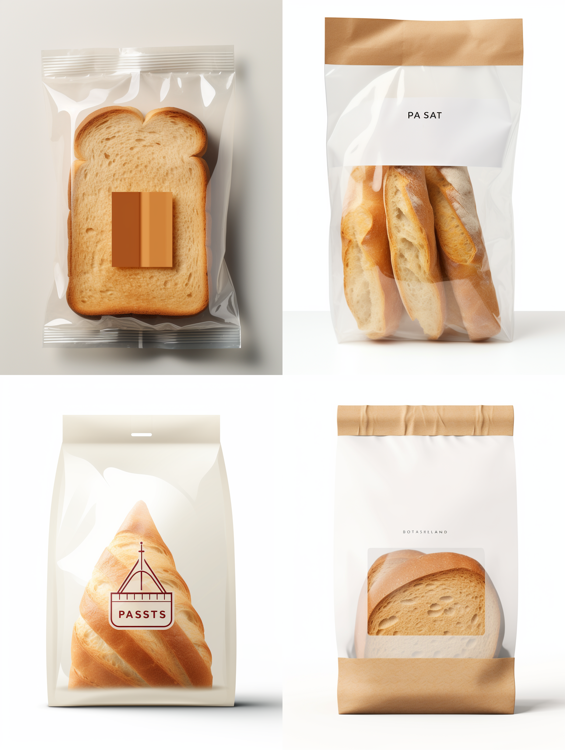 吐司包装袋子，简约，正面展示，正面有窗口，平面构图，专业配色，无阴影，细节清晰、现代风格、白色背景