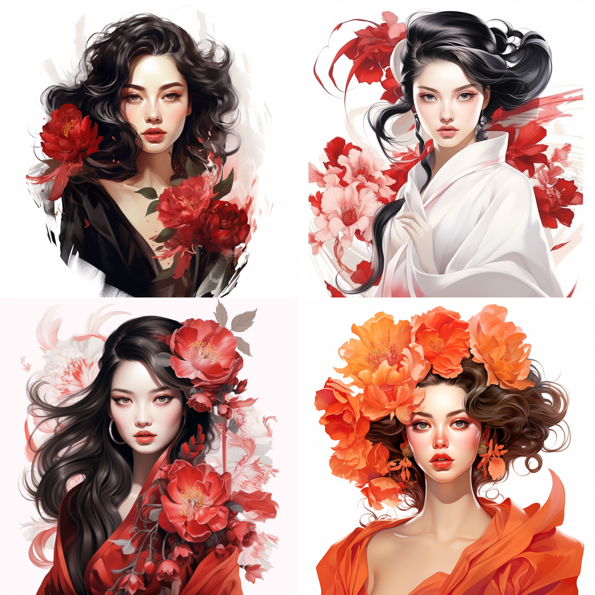 美丽的女人脸时尚图标 茶花 中国凤凰