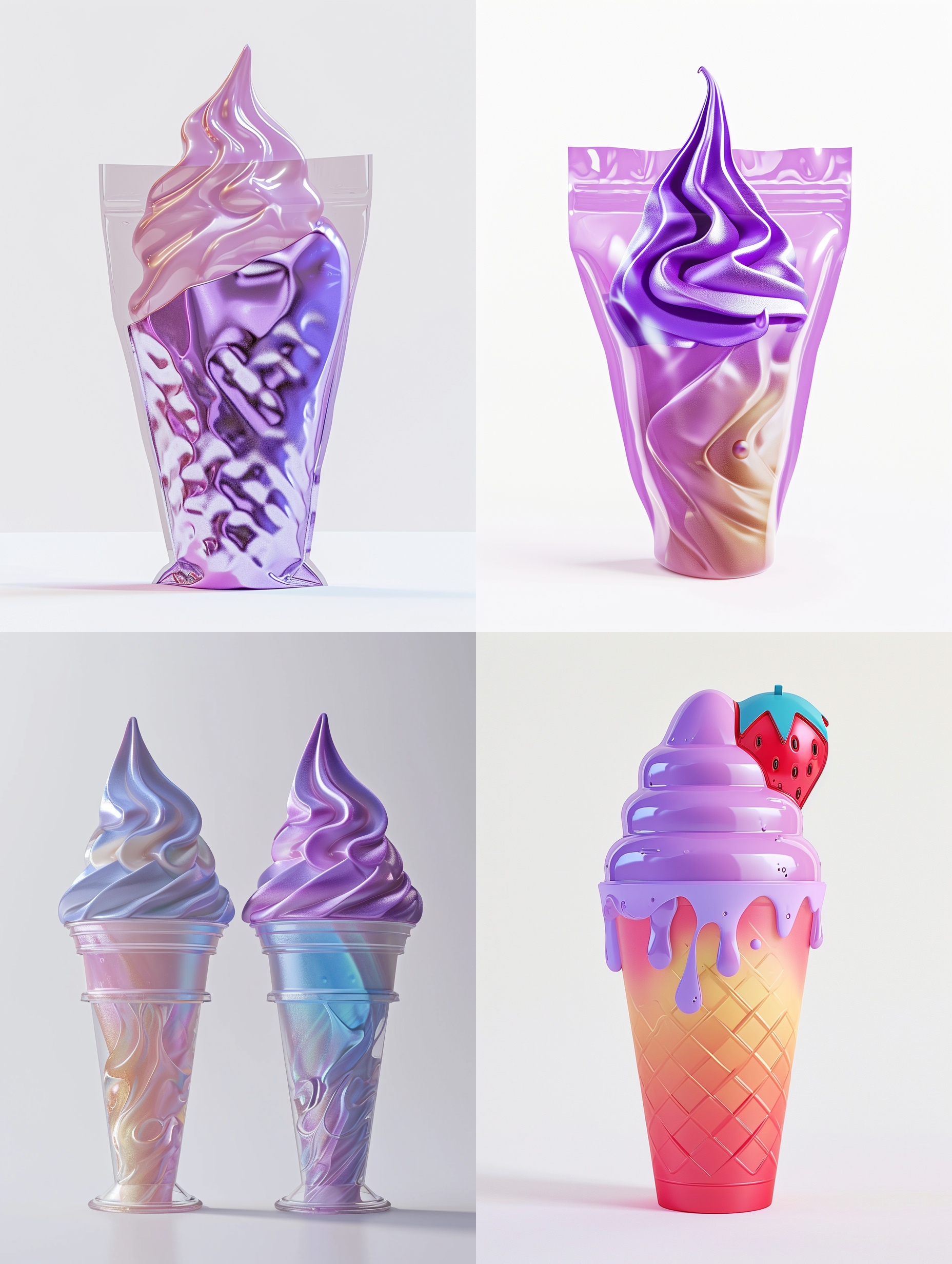 香芋味雪糕包装袋，现代风格，明亮色彩，珠光膜塑料印刷材质，立体感，拍摄于户外，白色背景，简洁而有趣