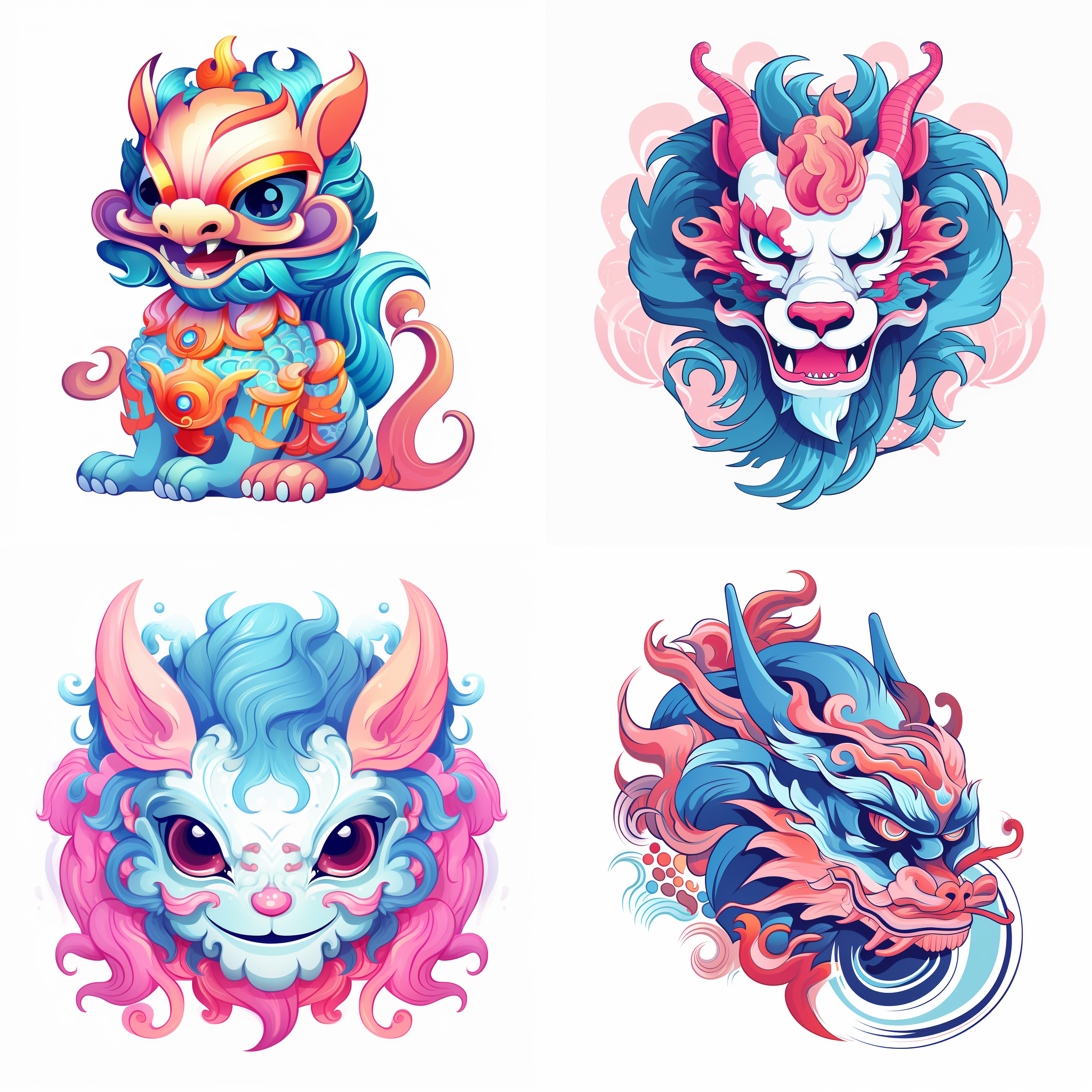 modern line lcon, a cute chinese dragon ,pinkand blue , cute avatar, smiling, bold outline, boldcolor, white background s 500 ar 3:4 niji 5