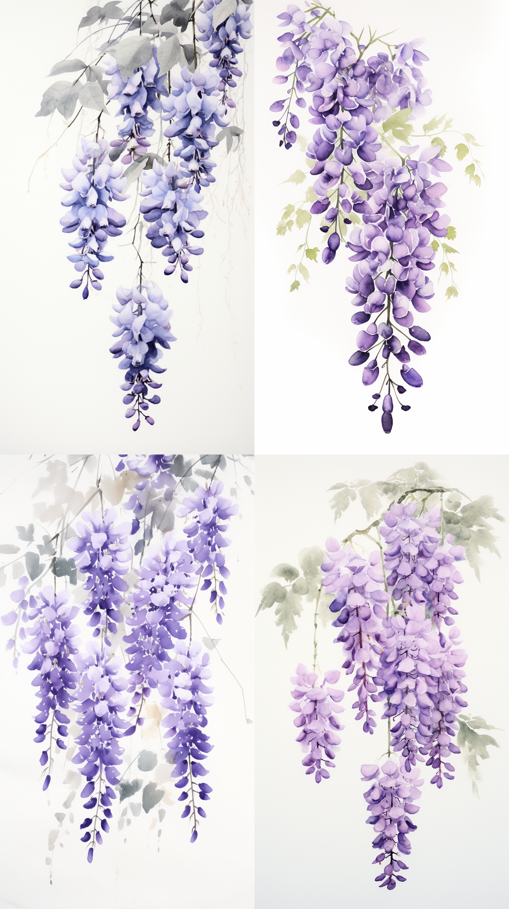 绘制一幅紫藤花的水墨风中国画 注意构图要留白，细节度要高清