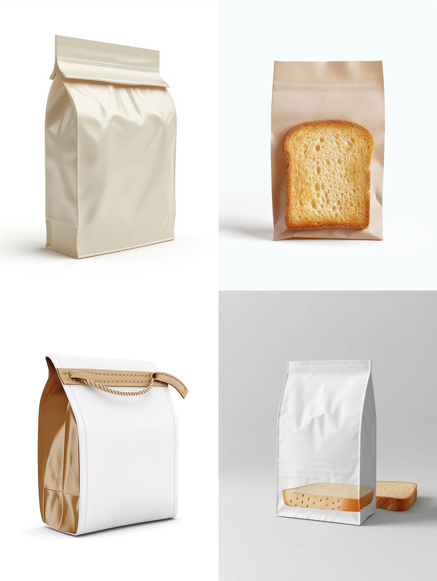 吐司包装袋子，简约，白色背景，正面展示，平面构图，专业配色，无阴影，细节清晰，轻盈感，现代风格
