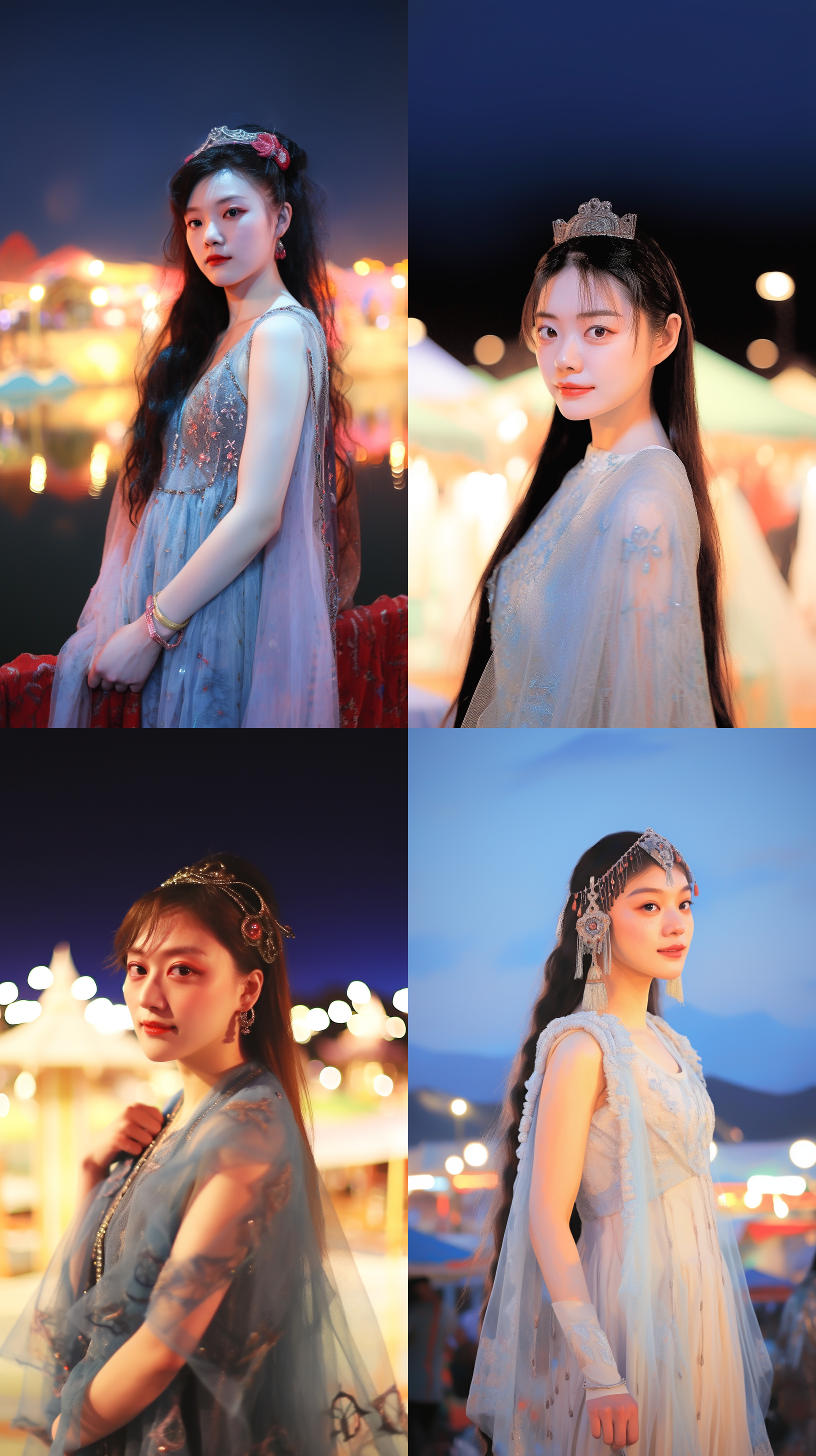 美丽的傣族女人，油画风格，悠闲地坐在绿意盎然的稻田中，背景是山脉和湖泊。她身着传统服饰，面容端庄优雅，透露出自信和宁静。柔和的光线照亮她的轮廓，给整个画面增添了一丝神秘感。色彩饱满，细腻的笔触展现了油画的质感。