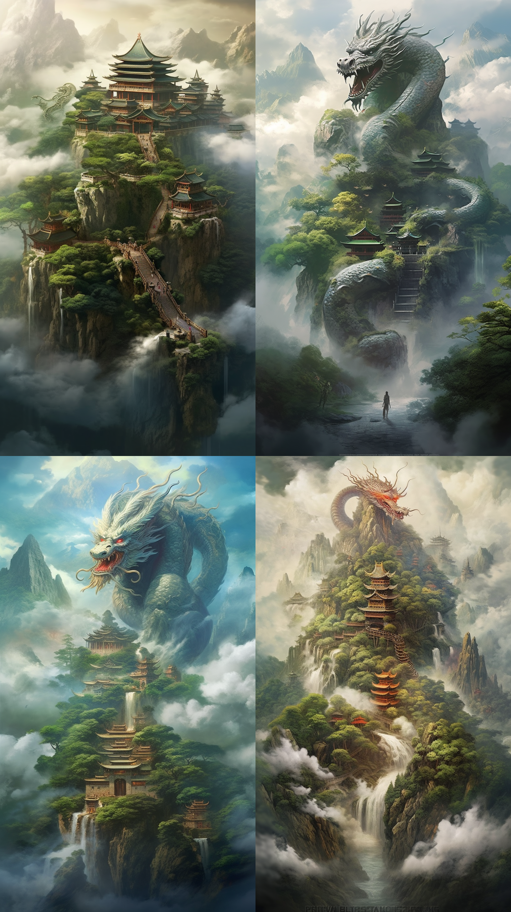 中国青龙，腾云驾雾，古代仙境，气势嚣张