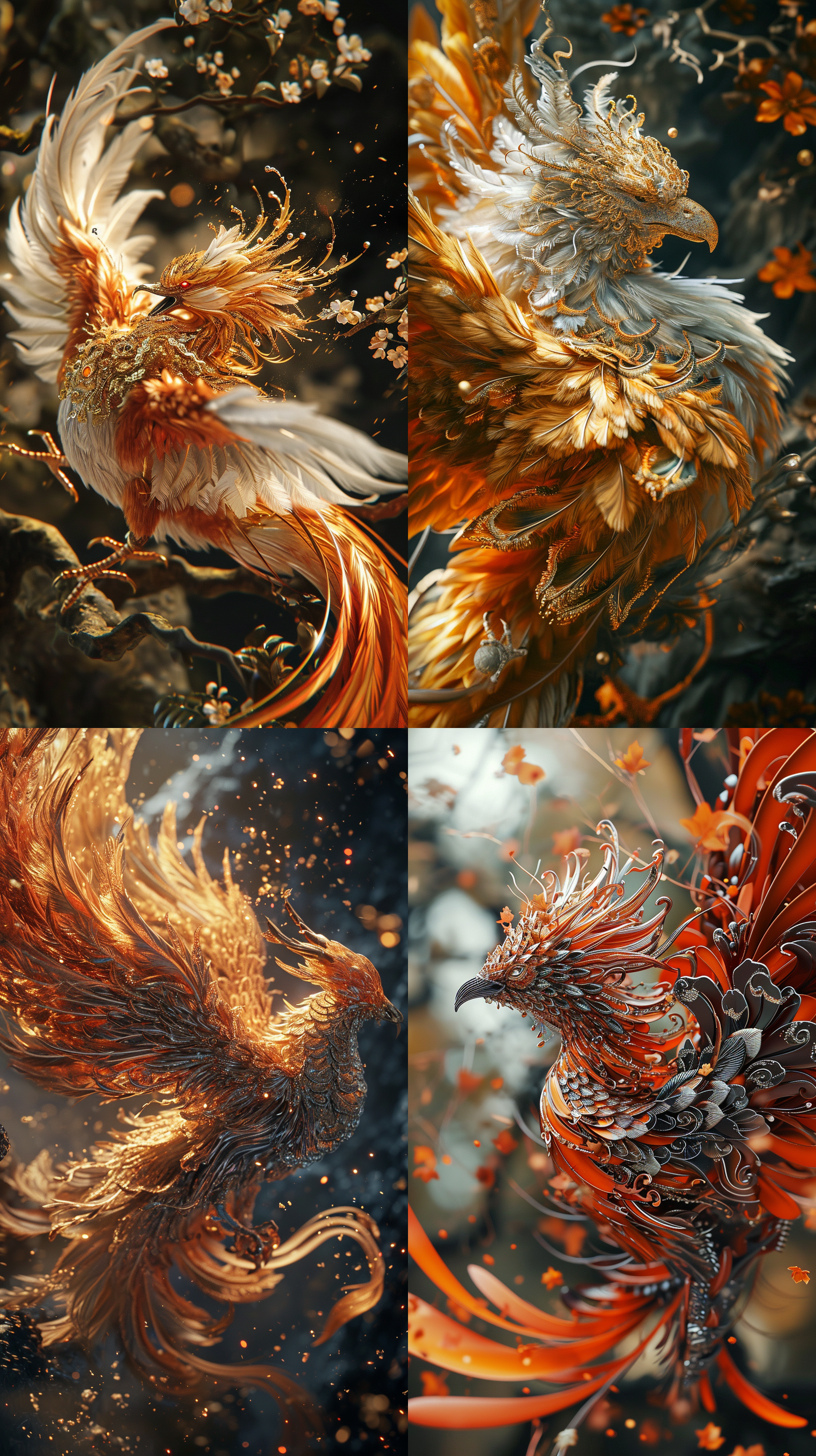 中国凤凰，完美构图，美丽细节，错综复杂的疯狂细节，octane渲染，8k艺术摄影，逼真概念艺术，柔和自然体积电影完美光，明暗对比，获奖照片，杰作，布面油画，拉斐尔，卡拉瓦乔，格雷格·鲁特科夫斯基，蜂鸣器，贝克辛斯基，吉格尔，最佳质量，形态清晰，8k分辨率，元旦1.4，弗兰克。