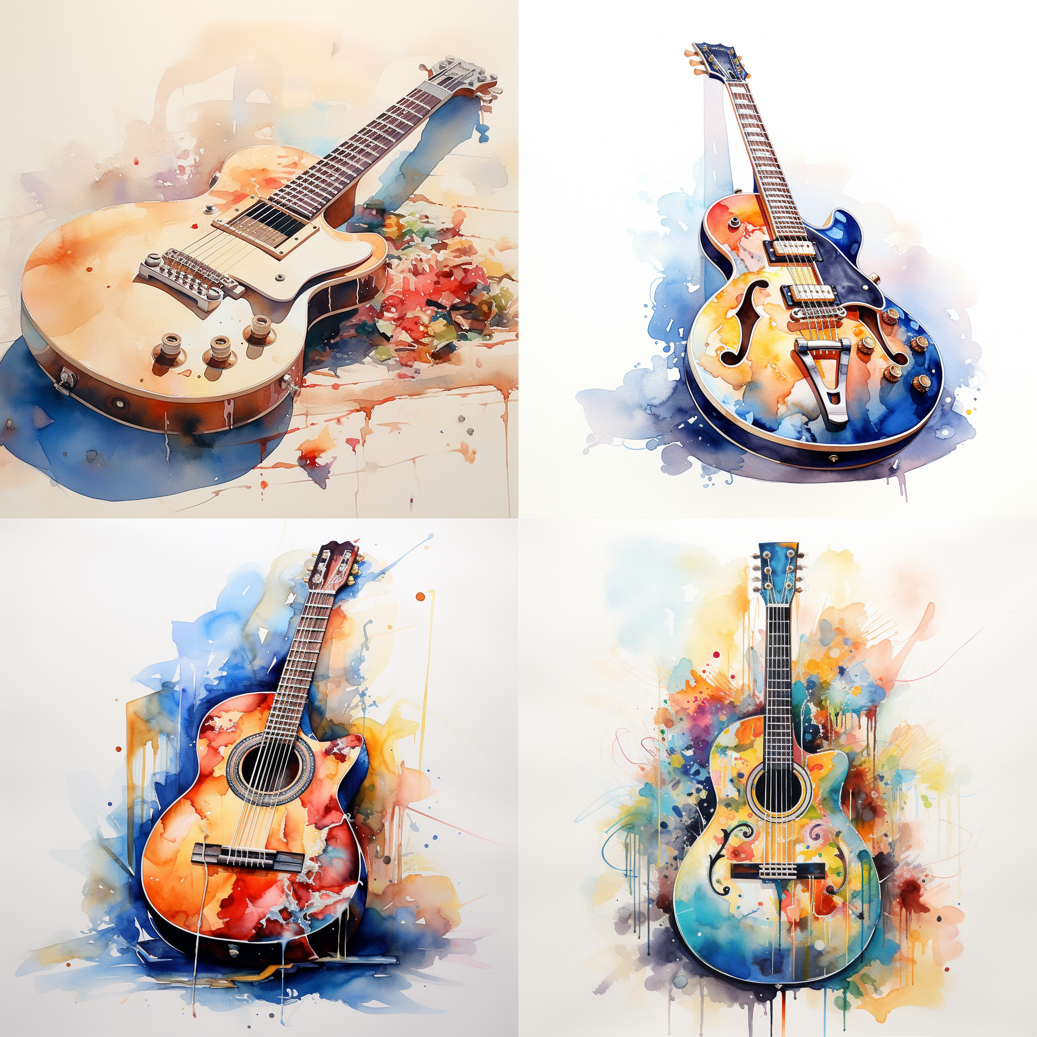 水粉画，吉他
