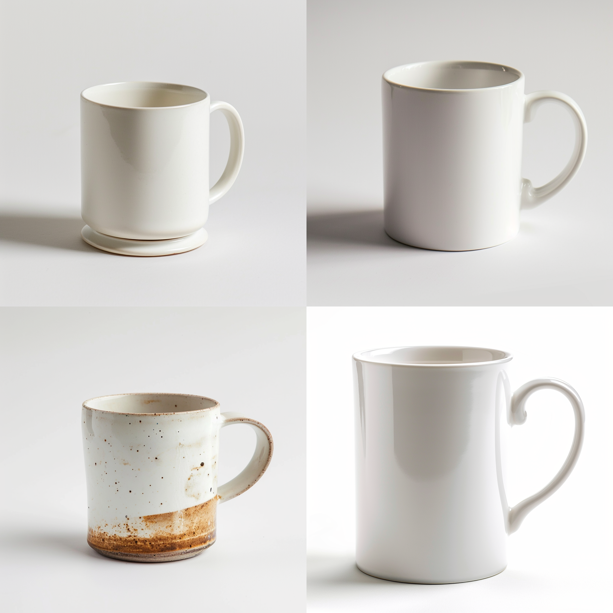 圆柱形瓷咖啡杯，300ml，前视图，深度聚焦构图，摄影棚白色背景