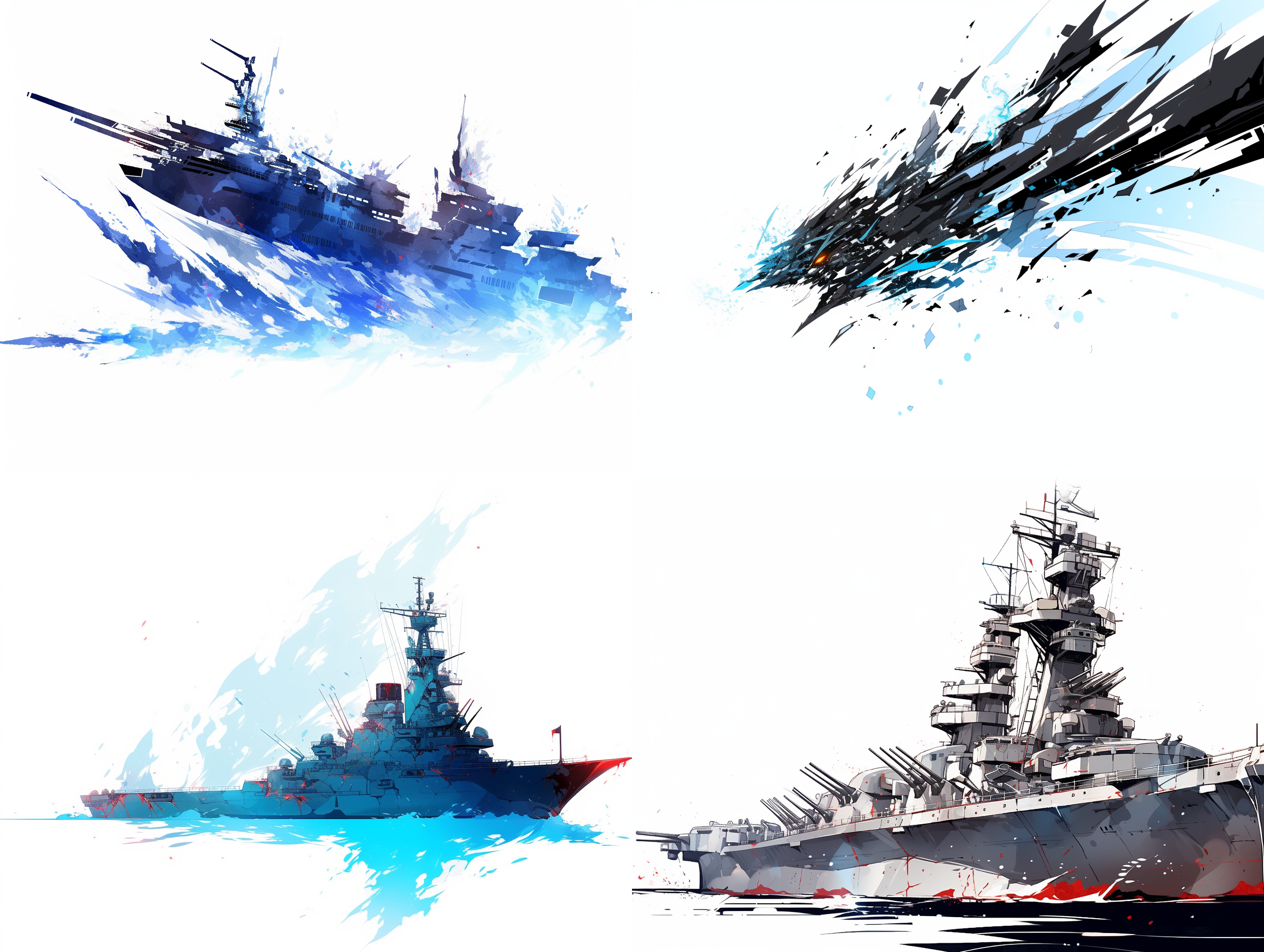 动漫简笔画风格，海上战船，白底背景，流畅线条，简洁白底，闪亮、光泽、高清晰度、最佳画质、最佳品质。