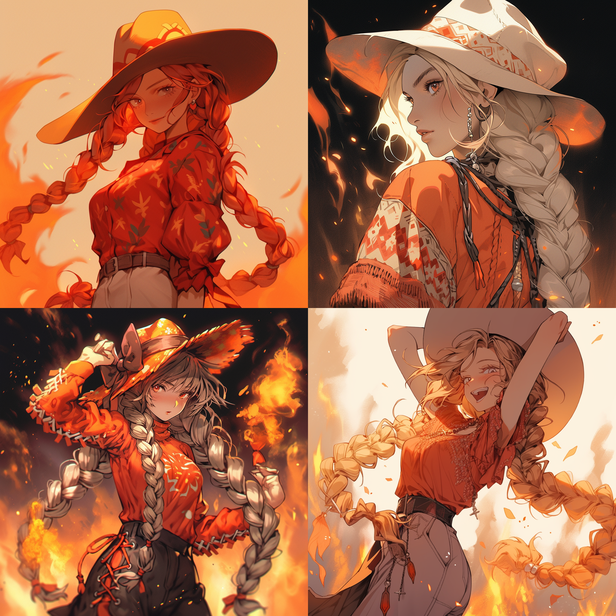 橙色牛仔少女，火属性，扎着辫子