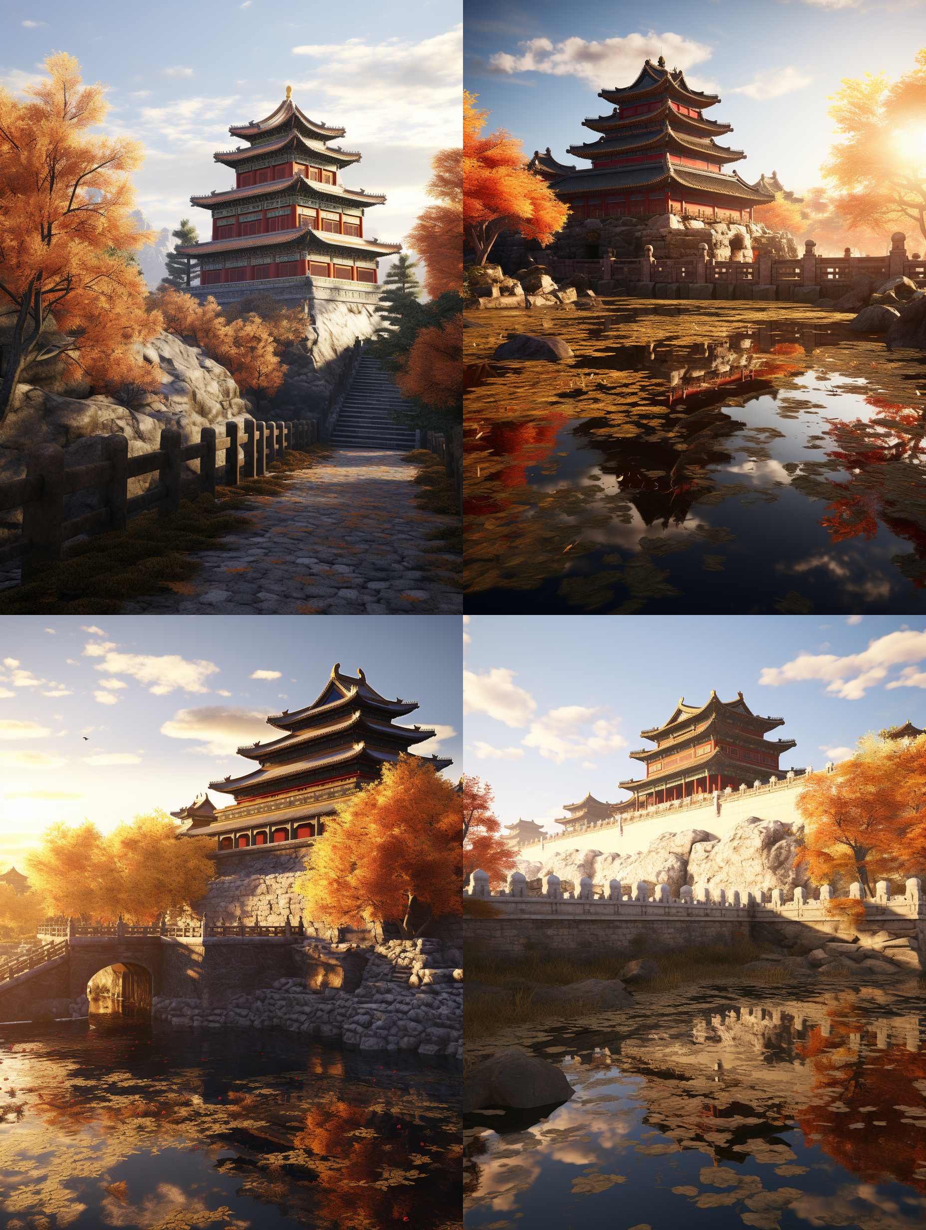 unreal engine,the corner tower of the forbidden city,on a late autumn afternoon