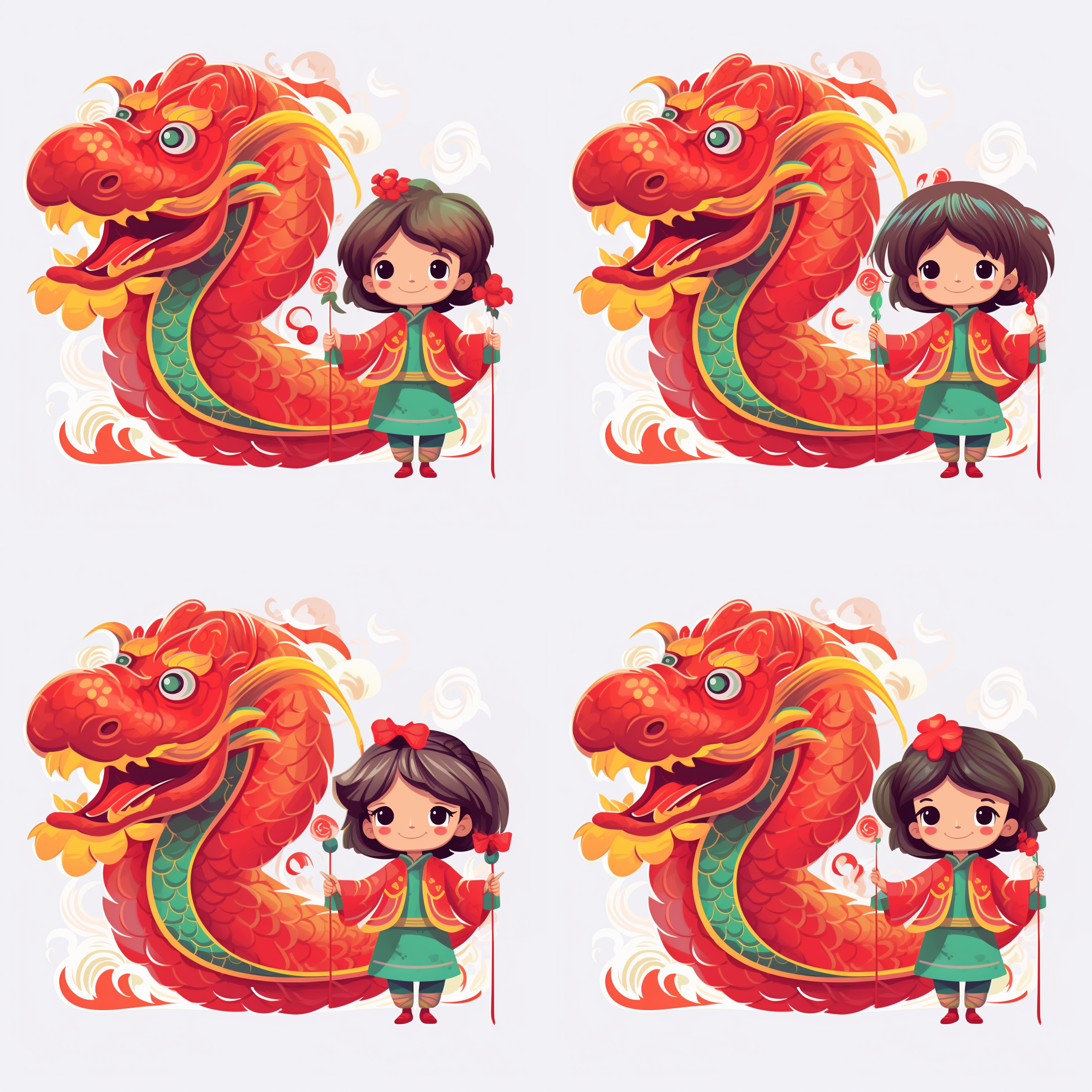 扎着红色丝带的丸子头型，超大的鲤鱼灯笼