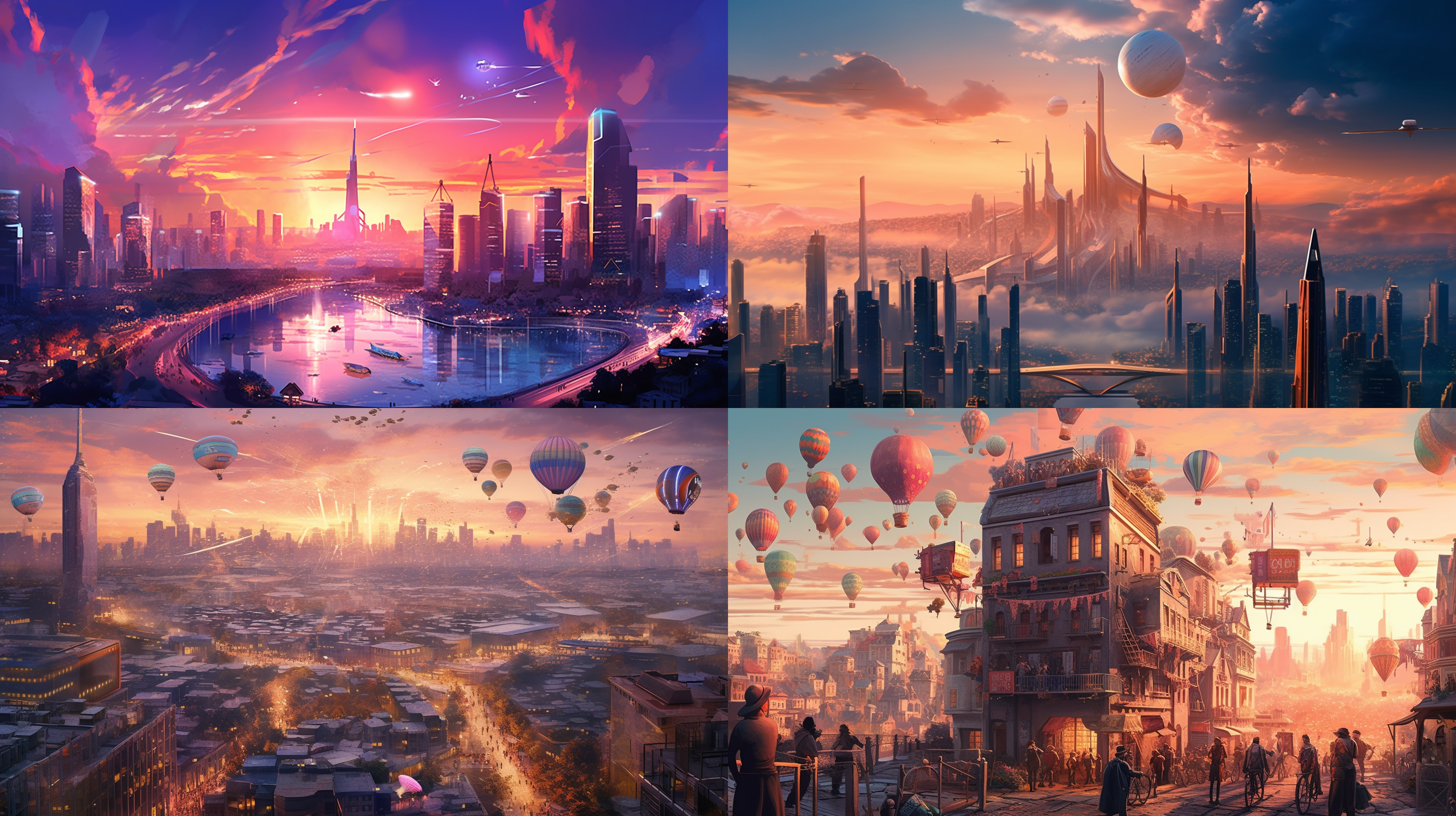 梦幻的2024欢迎你，壮丽的日出景色，细腻的色调渐变，云海中的城市，透视构图，广角镜头，柔和的侧光，长曝光，飘动的旗帜，热情洋溢的人群，喜悦、希望、未来感。