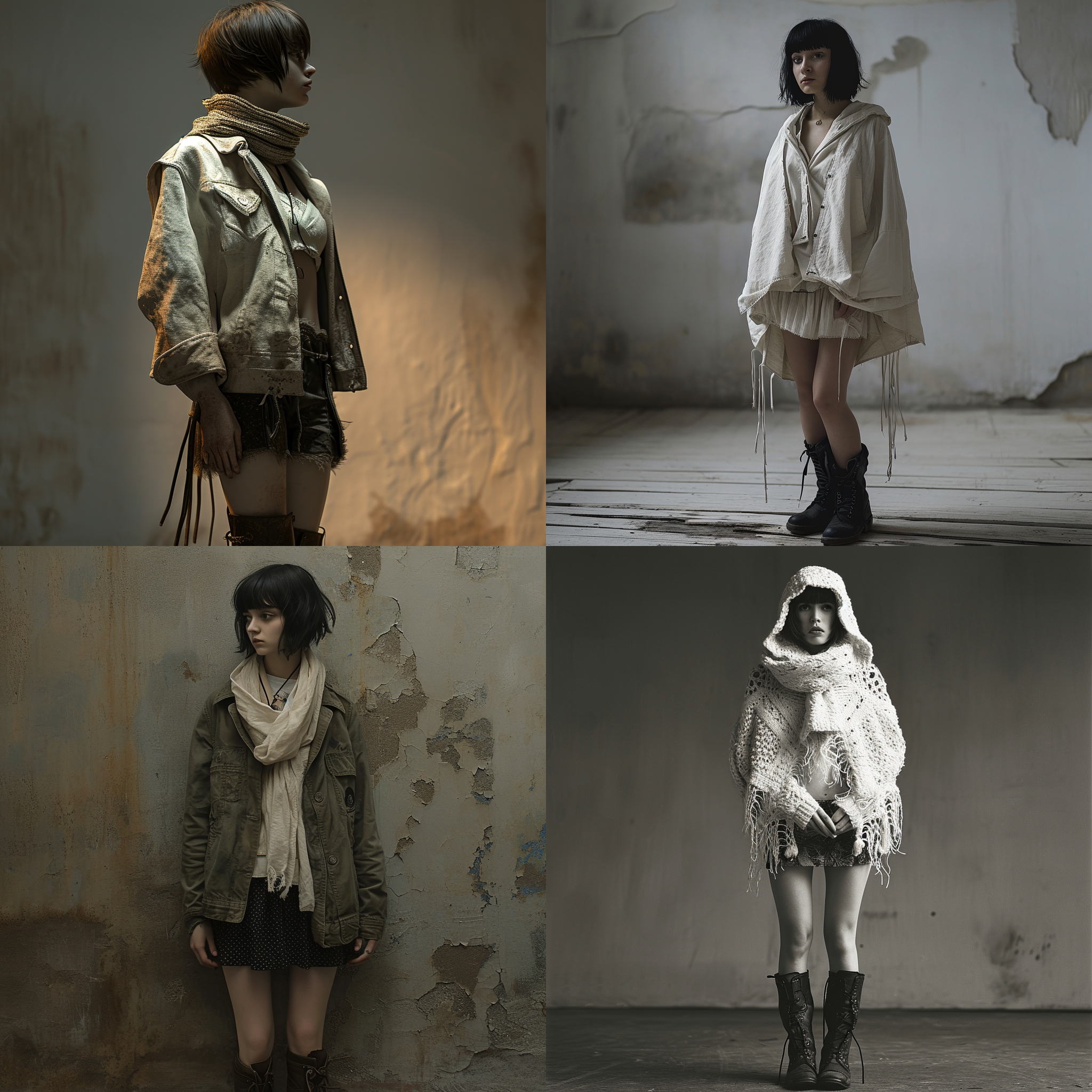 全身 正视 极简主义 披肩发 极简 短款棉服 短裙 靴子