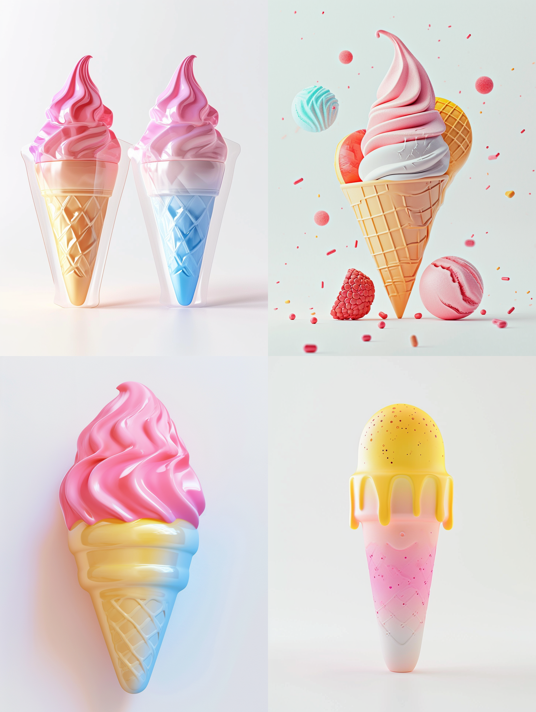 雪糕包装袋，现代风格，明亮色彩，珠光膜塑料印刷材质，立体感，拍摄于户外，白色背景，简洁而有趣，引发愉悦和怀旧情绪。