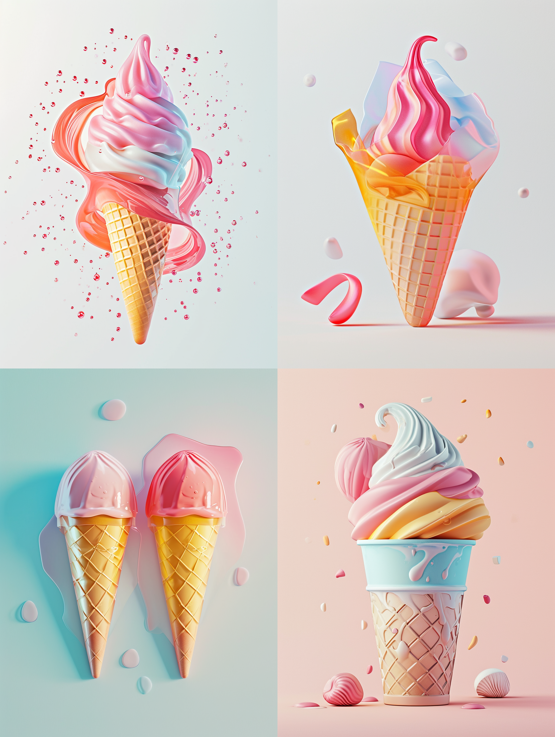 雪糕包装袋，现代风格，明亮色彩，珠光膜塑料印刷材质，立体感，拍摄于户外，白色背景，简洁而有趣，引发愉悦和怀旧情绪。