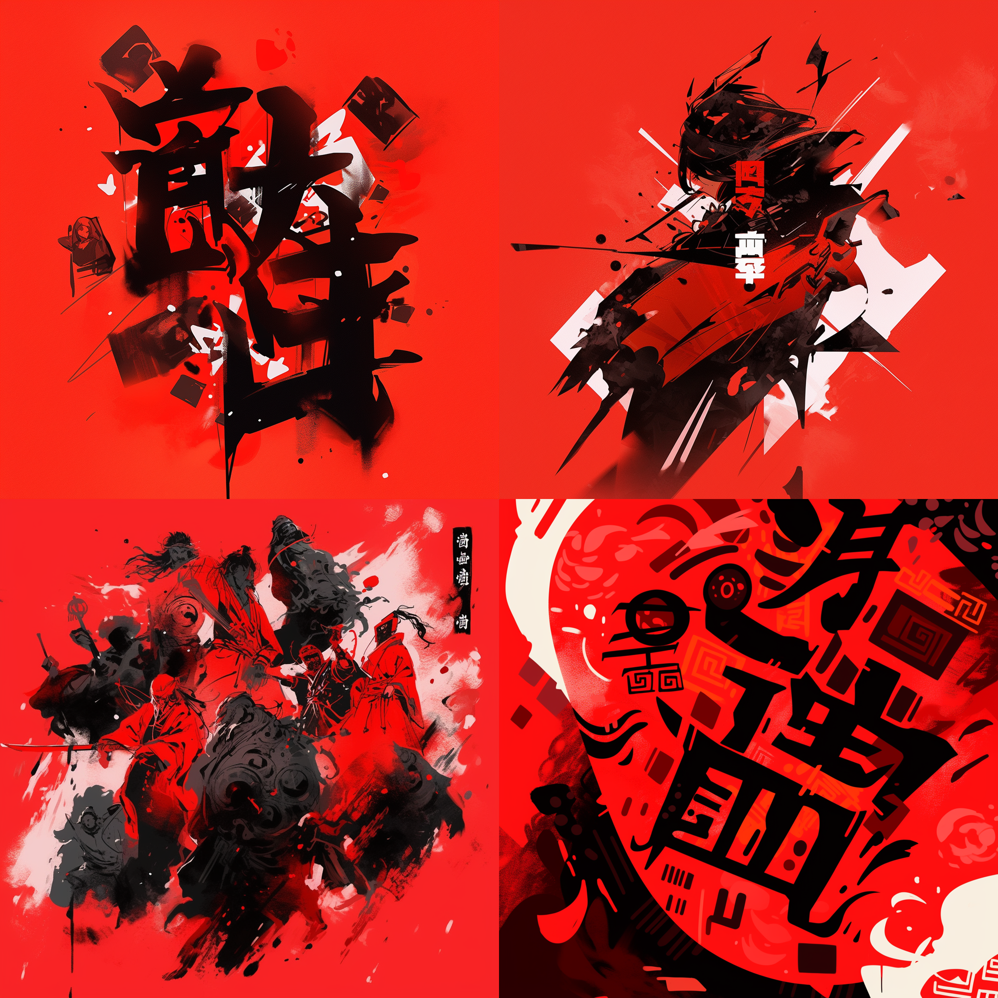 毛笔书法，瑞龙呈祥四个字，黑字红底，文字竖排