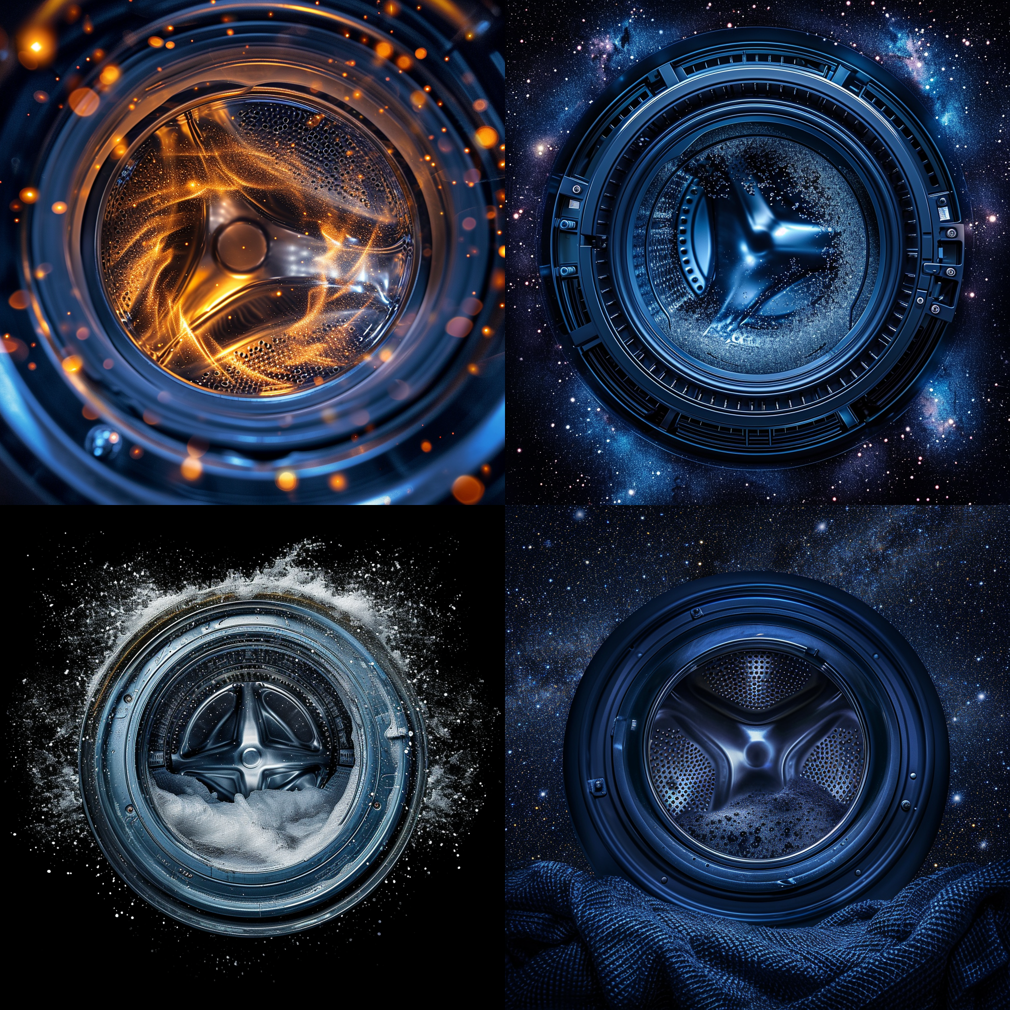 洗衣机滚筒创意，星空，高速快门，动作冻结，旋转，细节纹理，加热