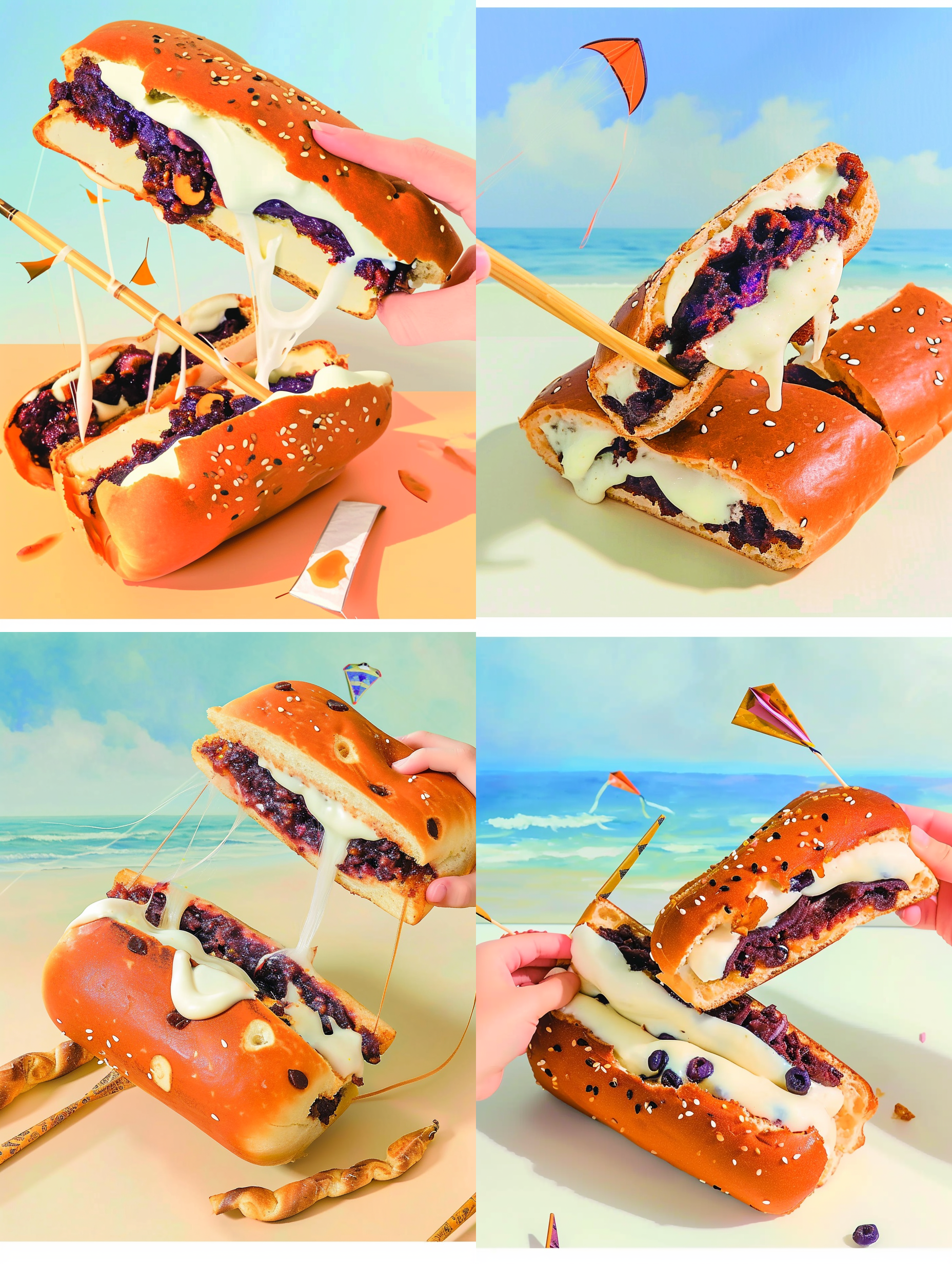 一群孩子在海滩上放风筝 海报风格