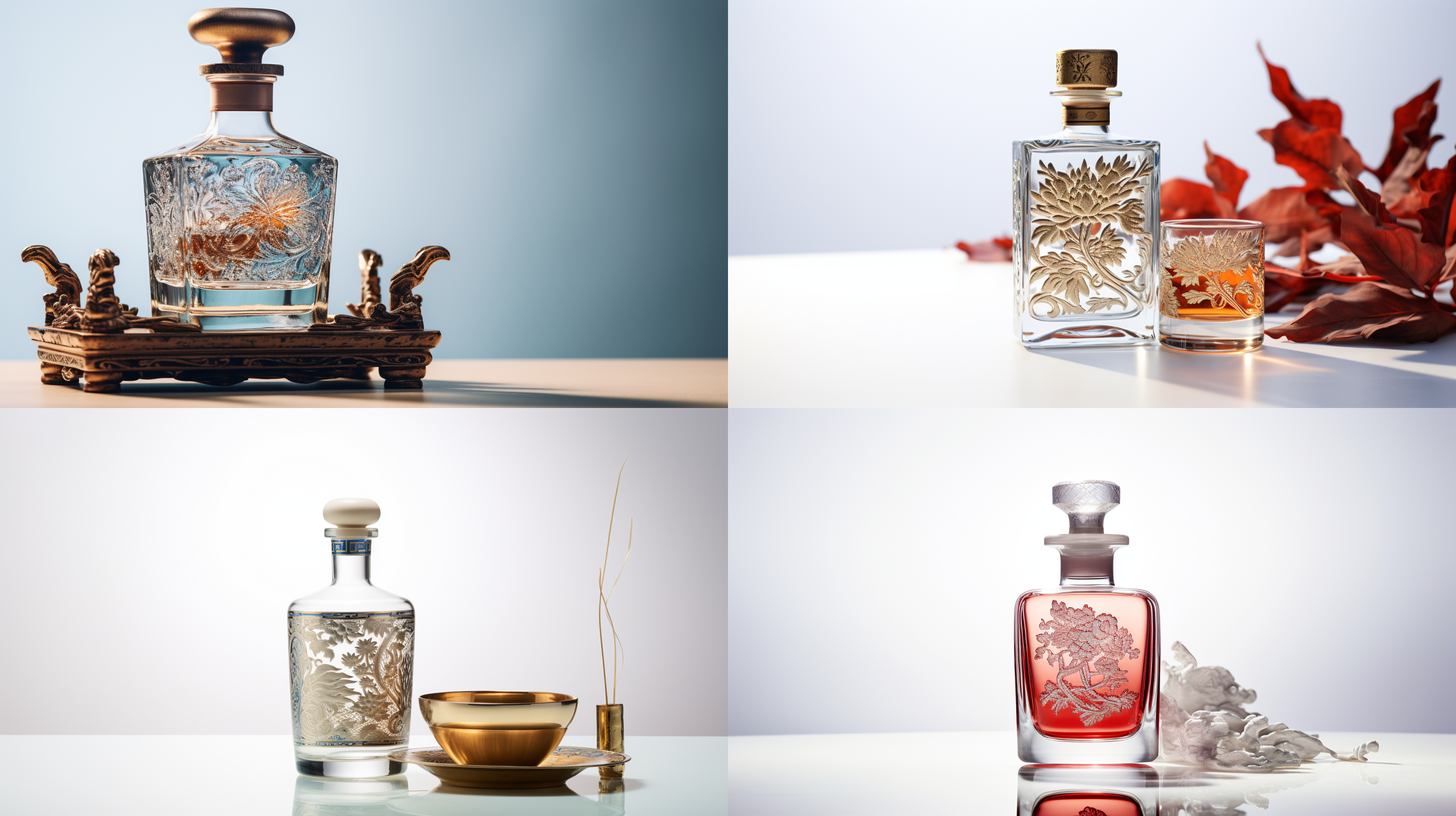 一款高档白酒摆放在一个白色背景空间内