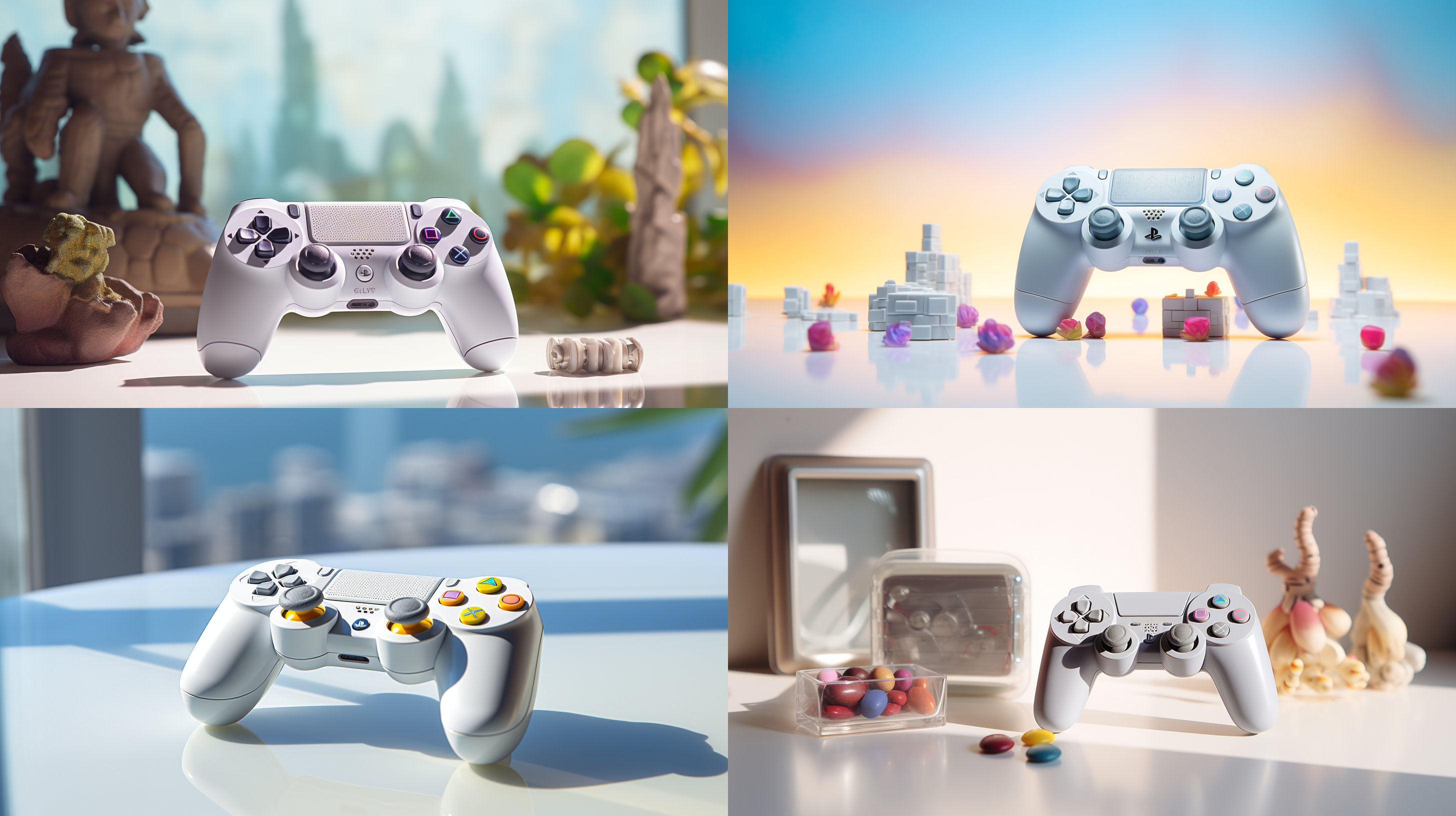 games console on white desktop, sunny day, macrophotography,professional photography, professional shooting, high-definition, 8k, sunny day, macro photography, professional photography, professionalphotography, 8k,octane rendering, high-resolution photography