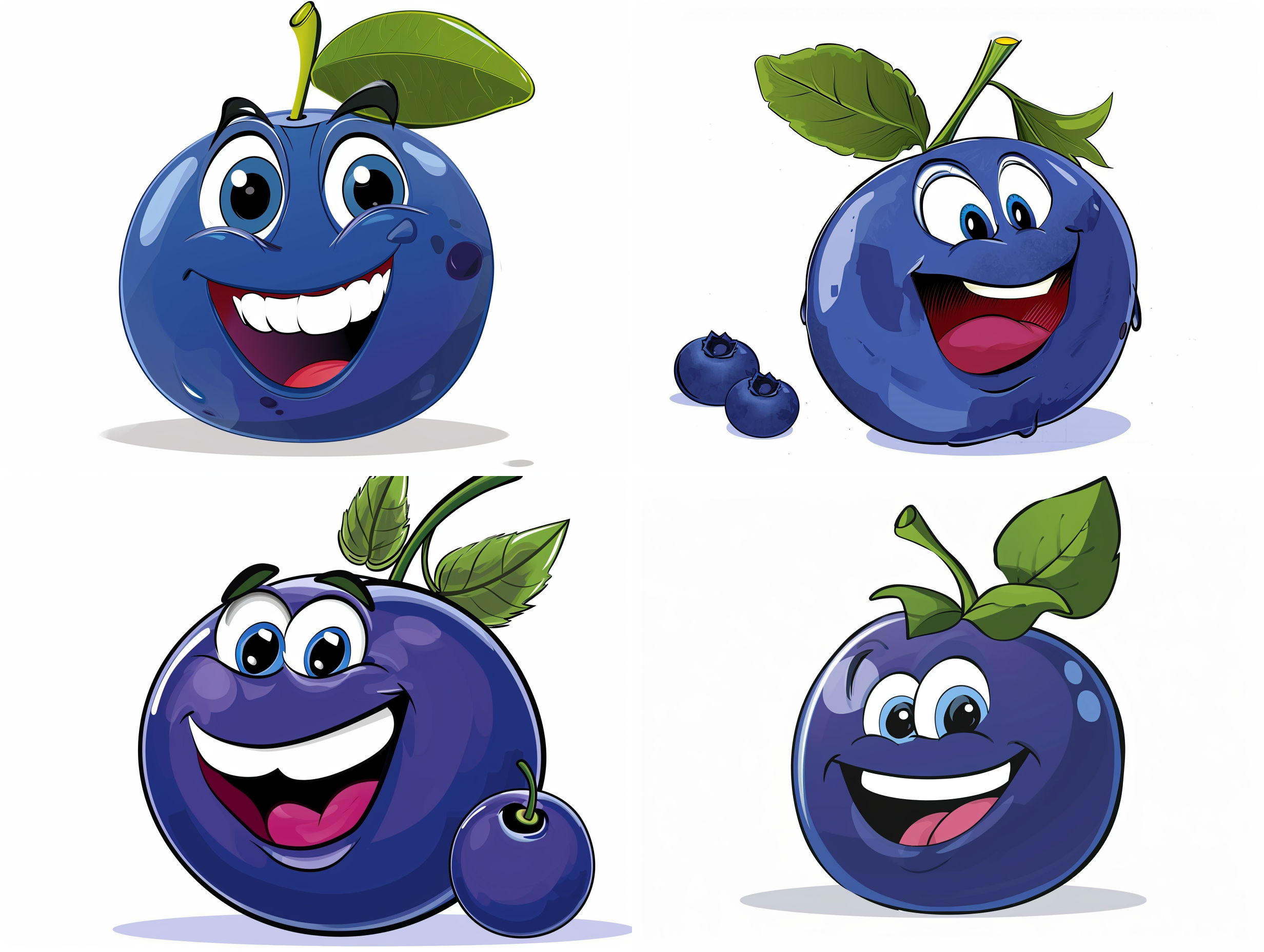 一颗开心的卡通蓝莓，微笑，白色背景
