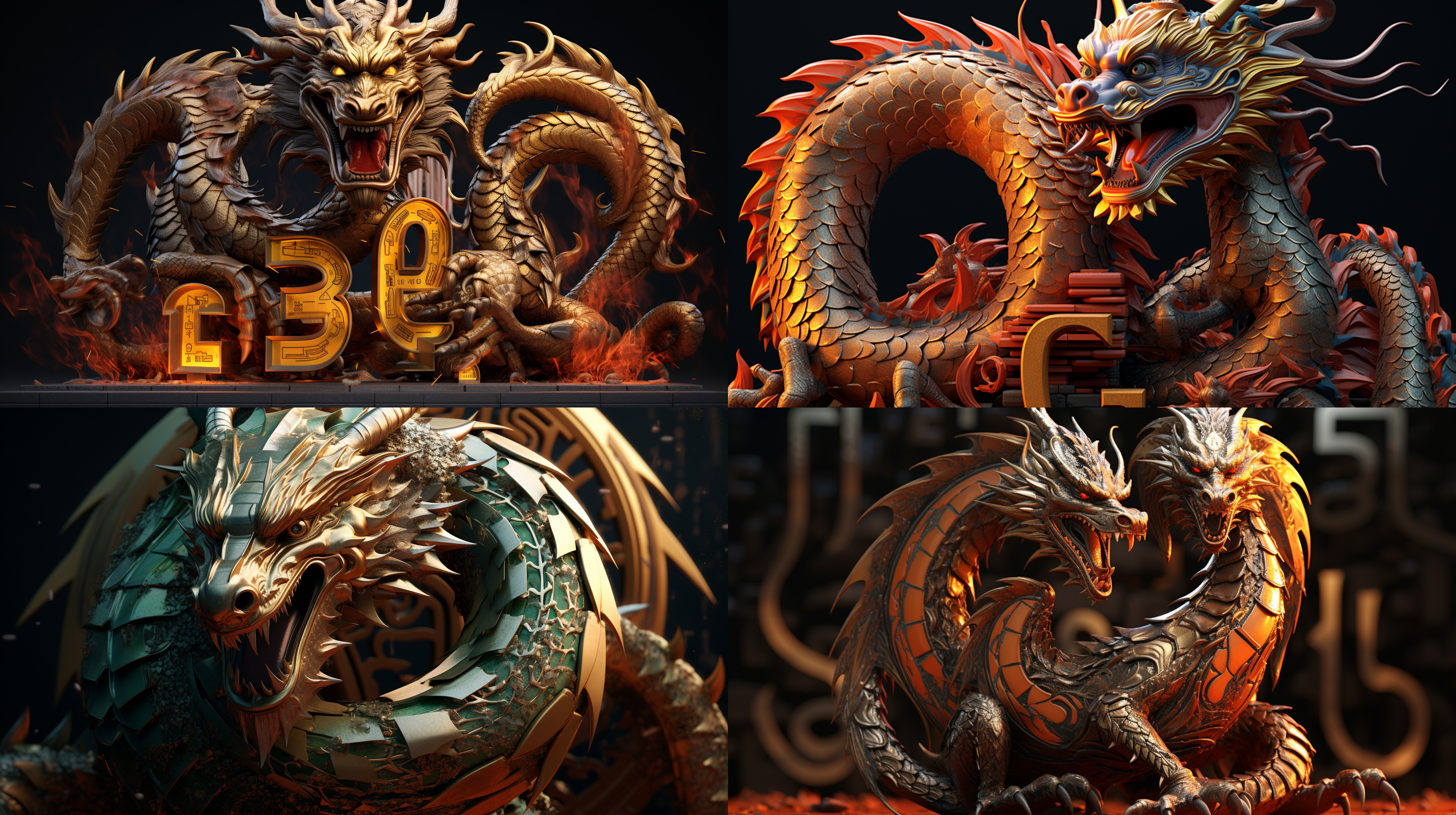 有立体字体龙年，模型效果，三维字体效果