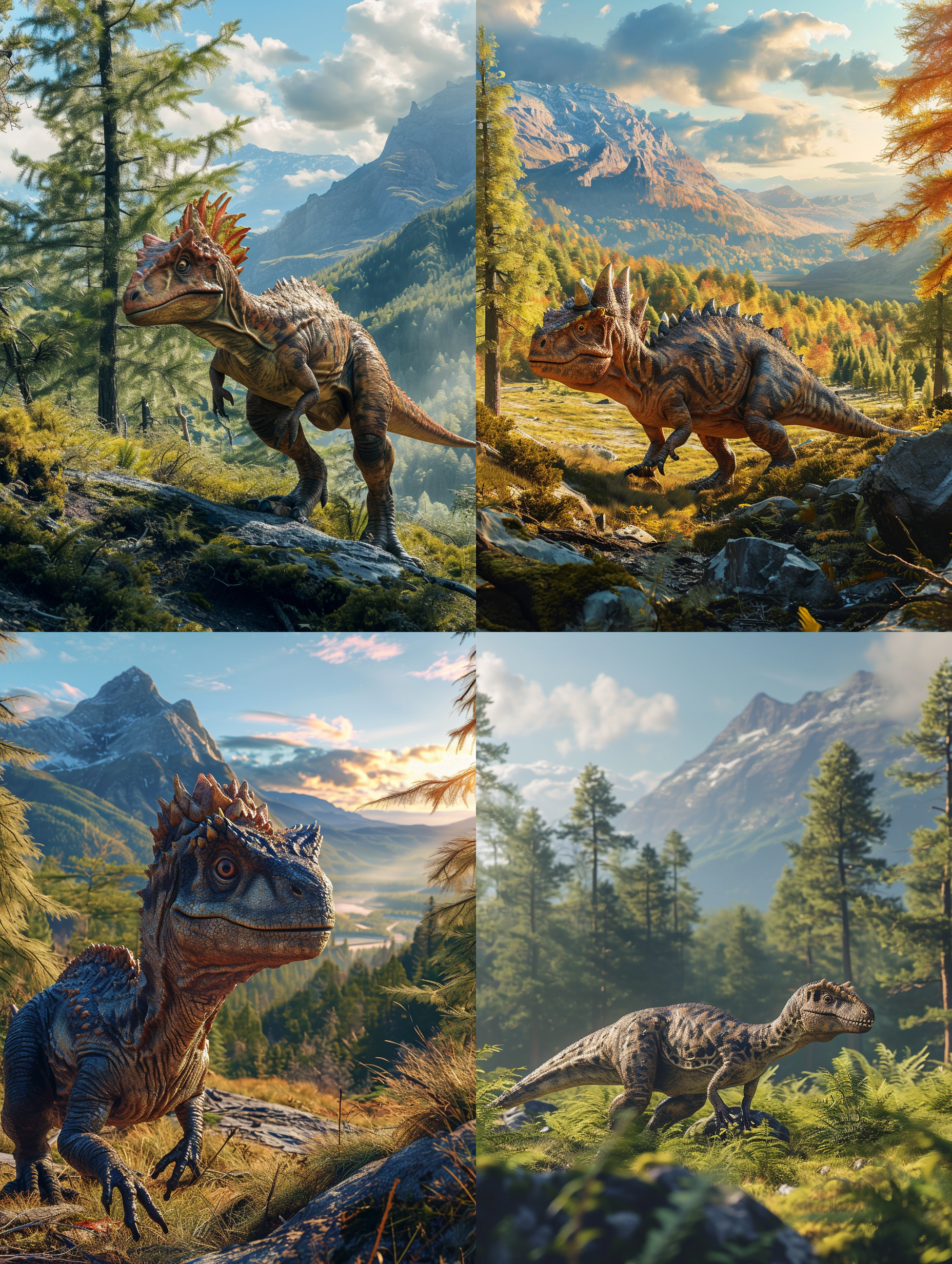 micropachycephalosaurus在侏罗纪的场景中，远处是广阔的森林和巨大的山脉，近处是一片开阔的平原。照片采用鸟瞰角度，突出恐龙的小巧身形和细节。使用长焦镜头捕捉微妙的表情和动作，色调偏向大气的暖色调，充满古老与神秘感。镜头下的micropachycephalosaurus正迈着轻盈的步伐，传递出勇敢和自信的情感。