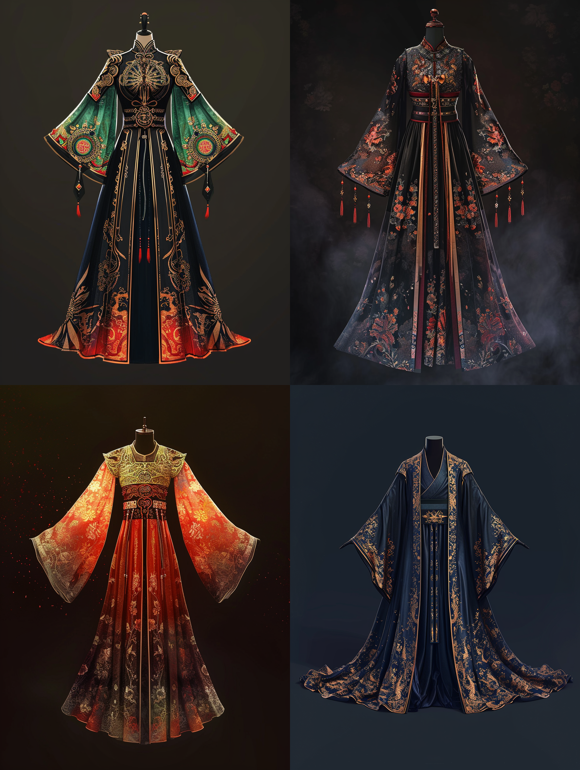 garment technical drawing,ancient china ming dynasty dress,studio,gradient dark background,front view,symmetric,rembrandt lighting,ulrta realistic