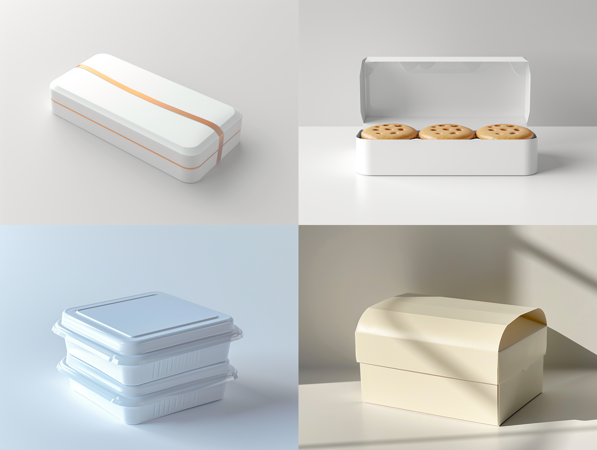 一款腰封设计，白卡材质，专业配色，塑料饼干盒，白色背景，正面拍摄，高光反射，细节清晰，透明感，简洁美观，纯净色调，现代风格。